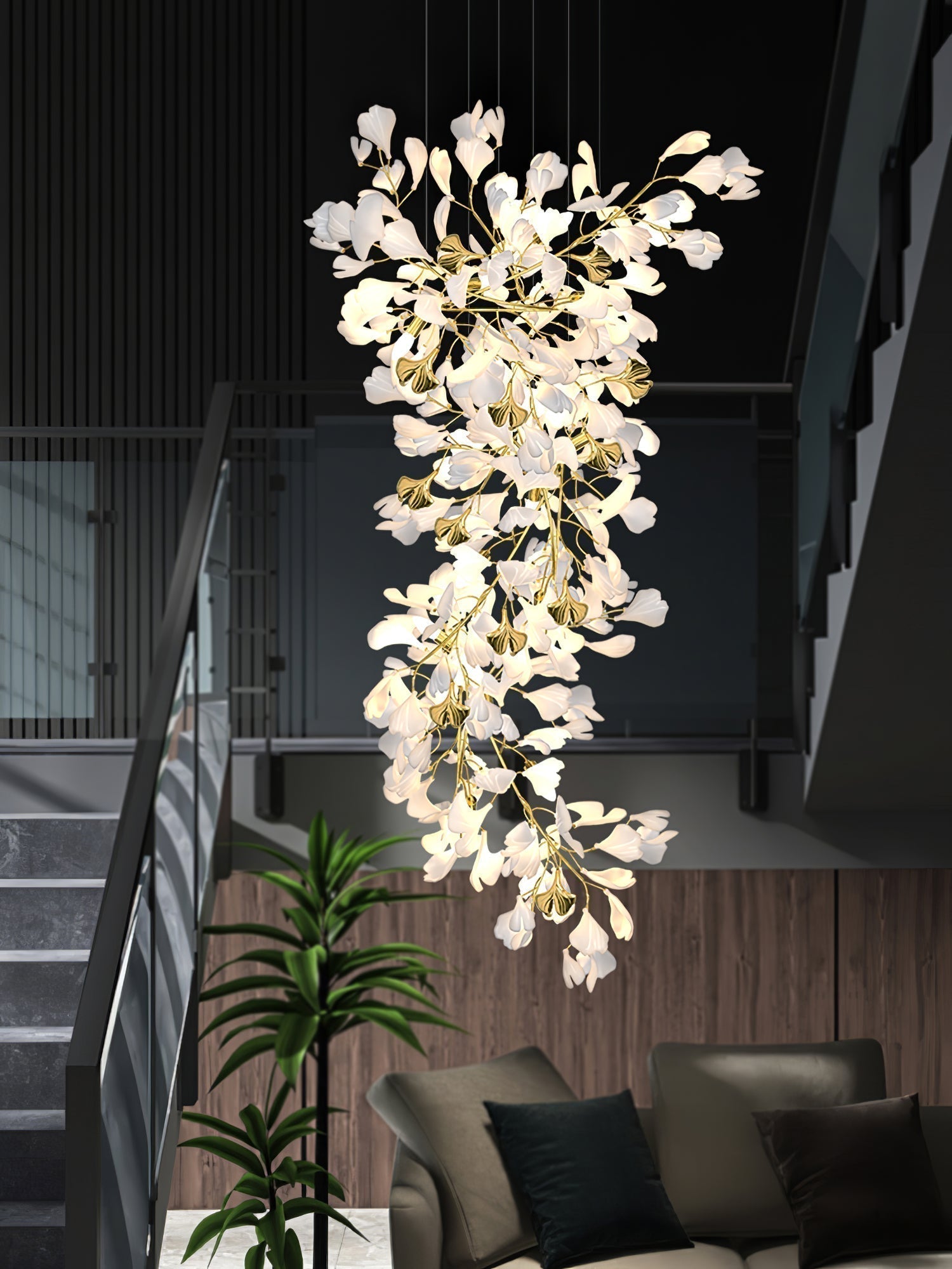Olivia Kronleuchter Keramik Ginkgo Luxus-Letslighting