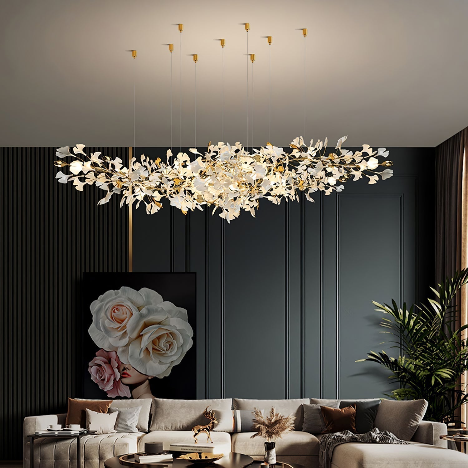 Olivia Kronleuchter Keramik Ginkgo Luxus-Letslighting