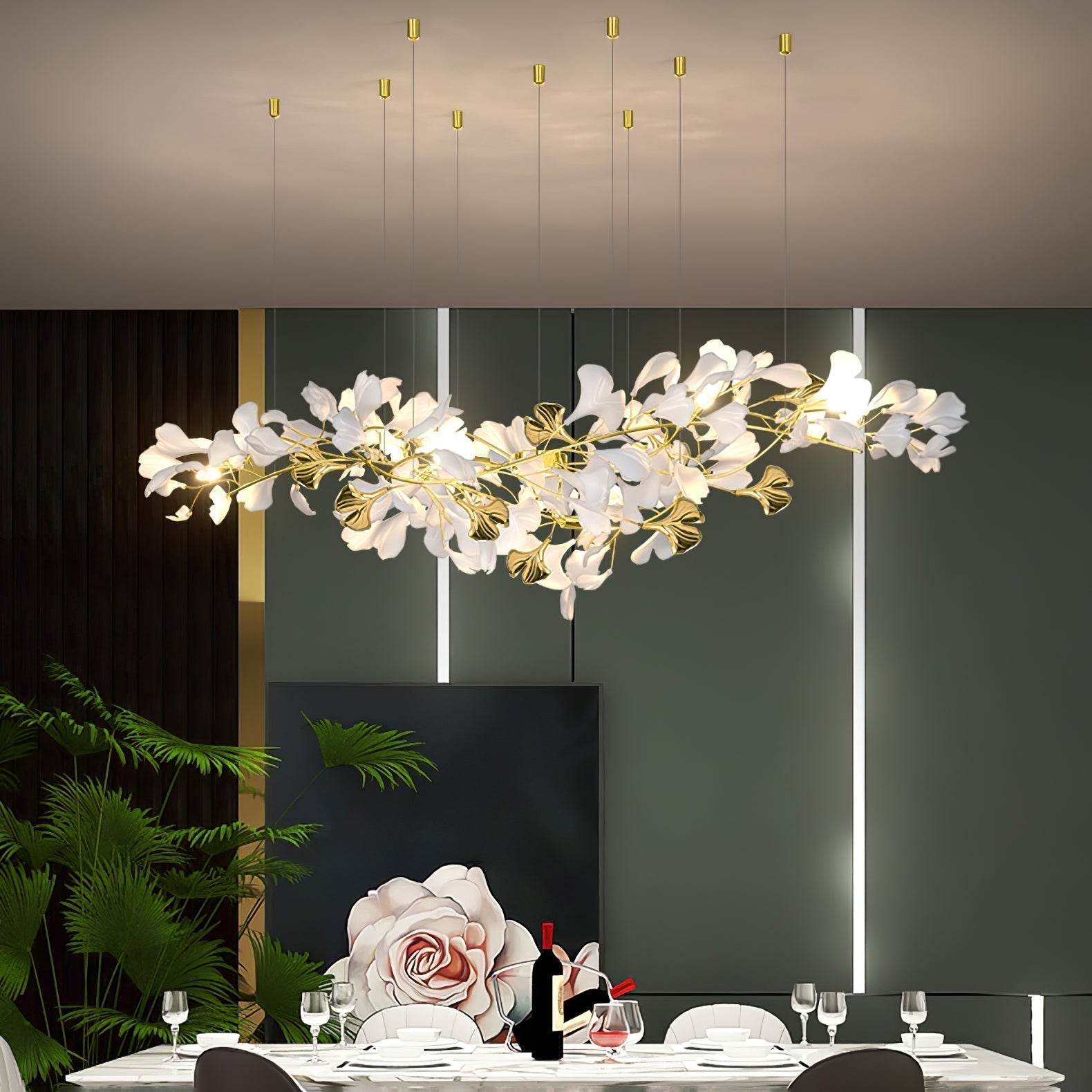 Olivia Kronleuchter Keramik Ginkgo Luxus-Letslighting