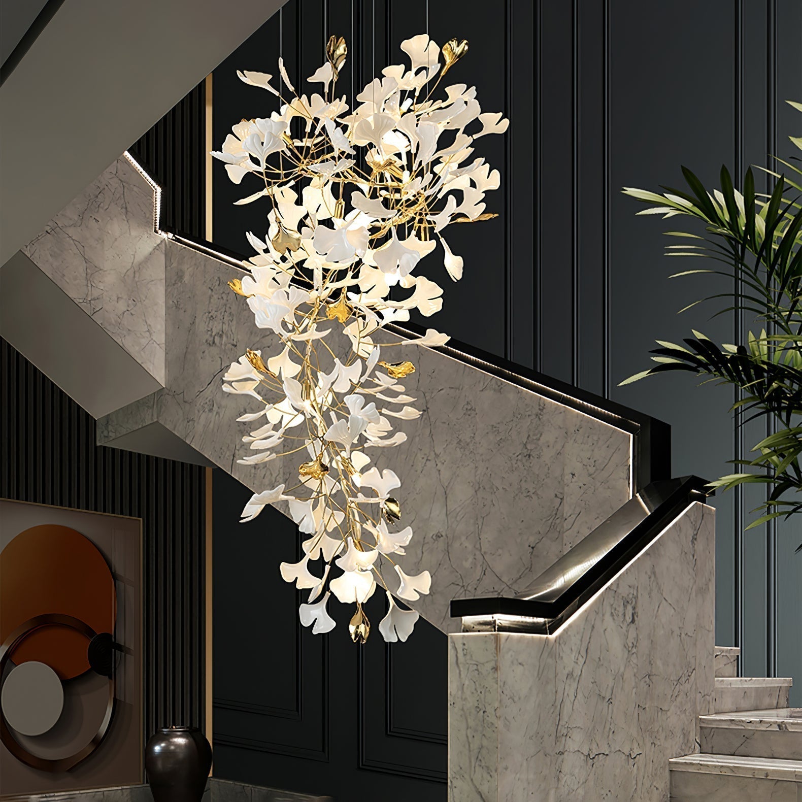Olivia Kronleuchter Keramik Ginkgo Luxus-Letslighting