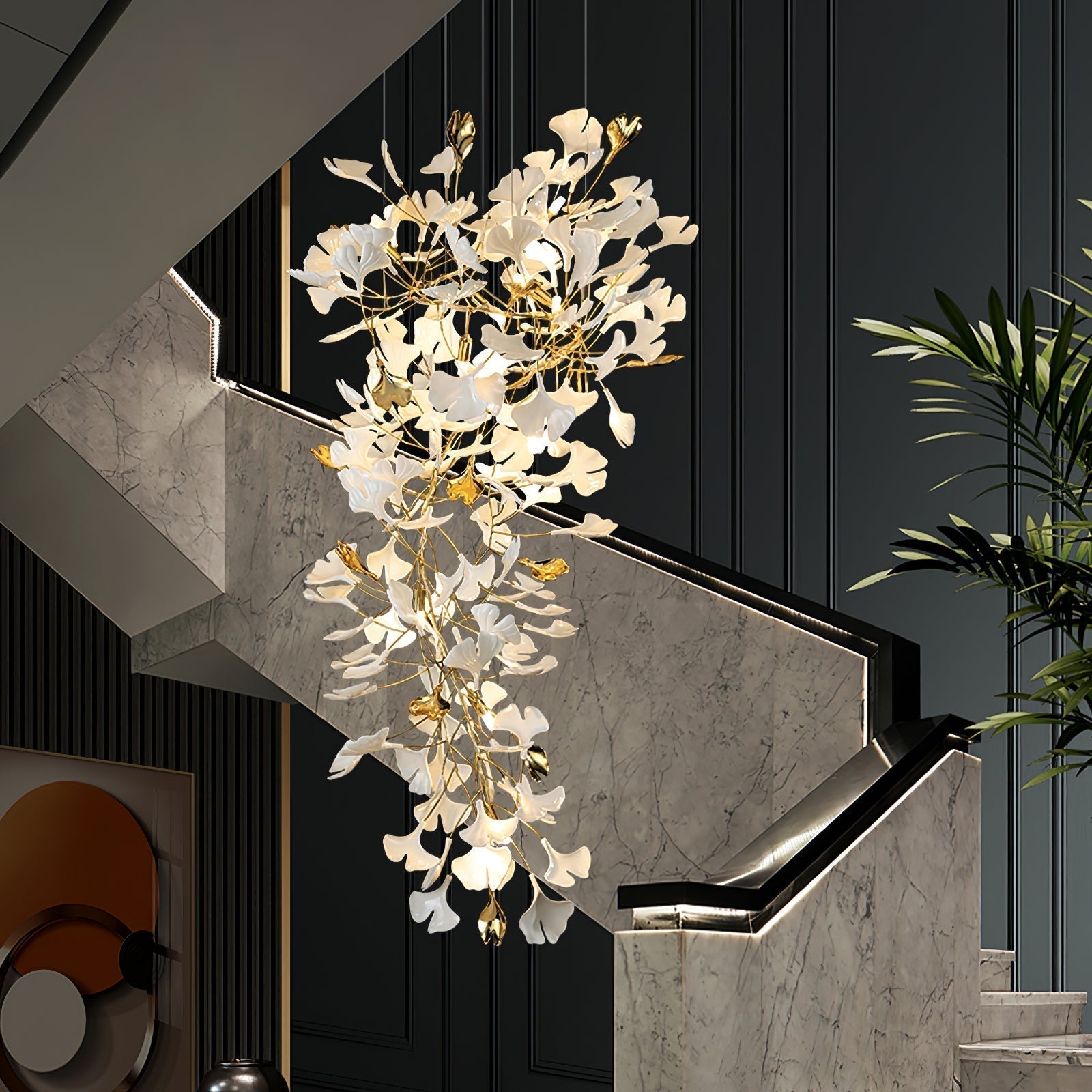 Olivia Kronleuchter Keramik Ginkgo Luxus-Letslighting