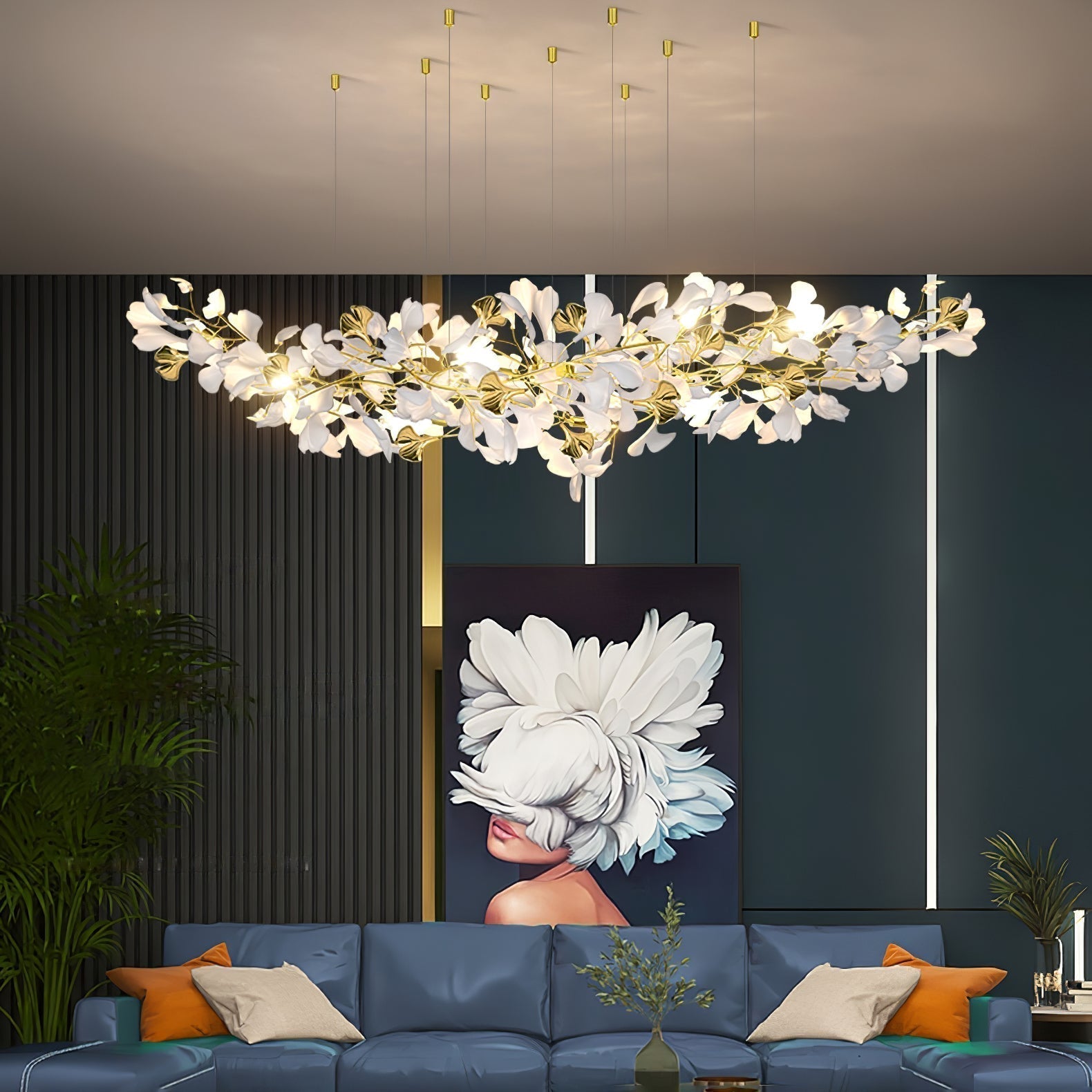 Olivia Kronleuchter Keramik Ginkgo Luxus-Letslighting