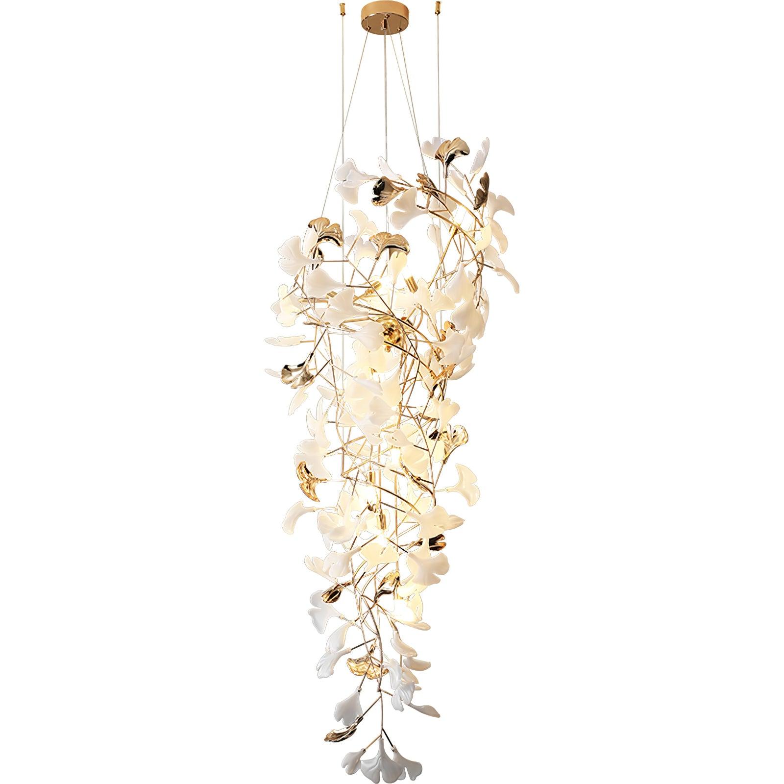 Olivia Kaskaden-Kronleuchter aus Keramik mit Gingko-Motiv-Letslighting