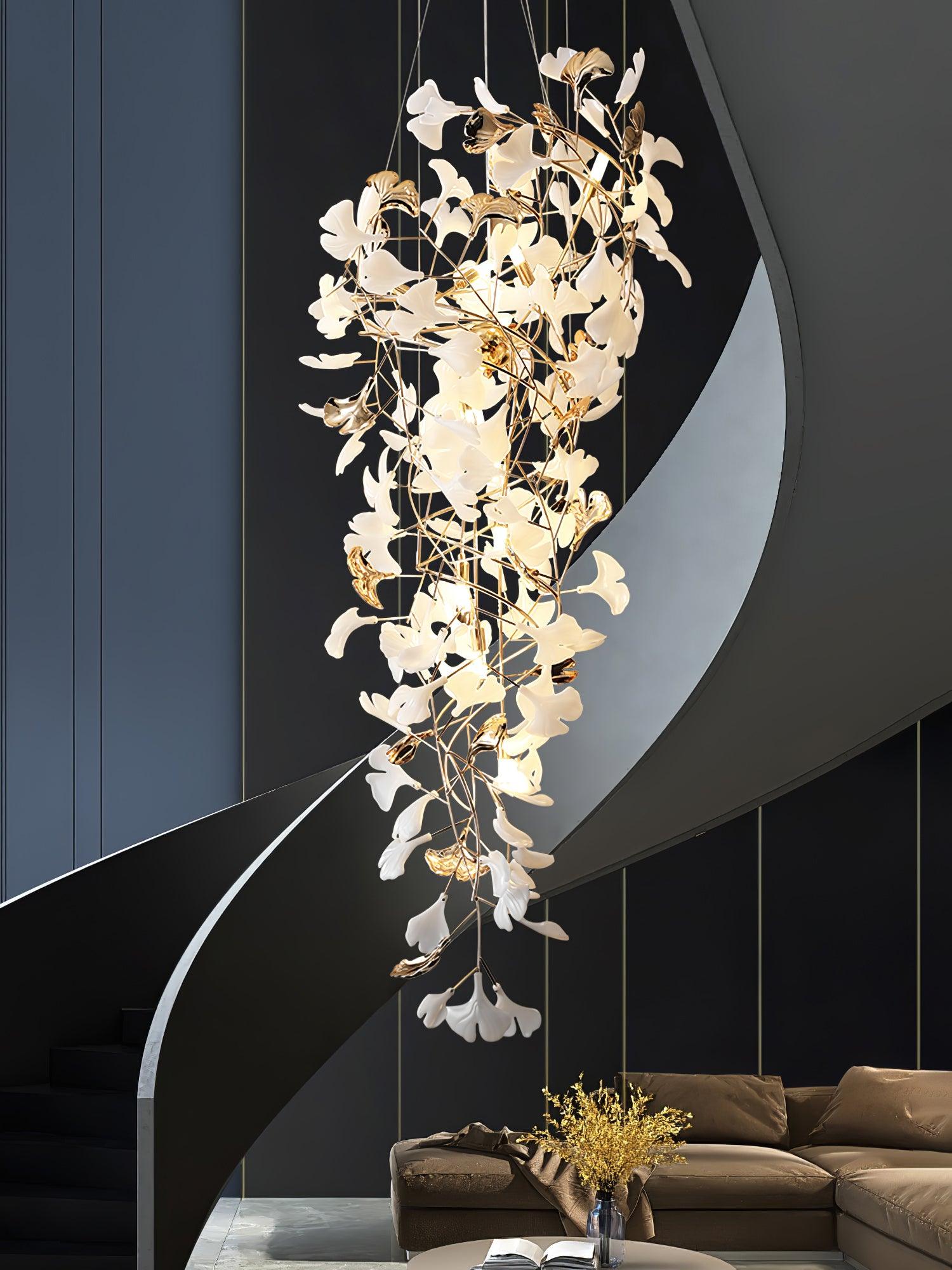 Olivia Kaskaden-Kronleuchter aus Keramik mit Gingko-Motiv-Letslighting