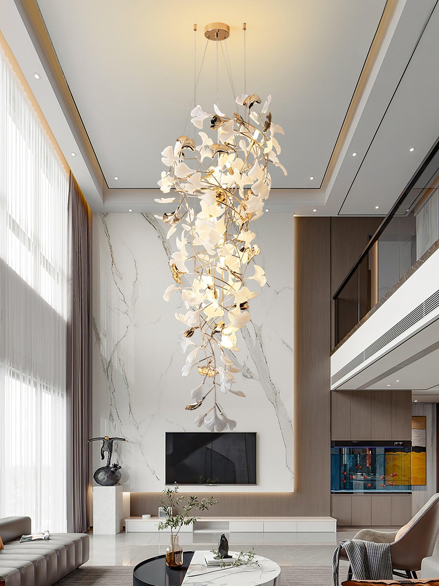 Olivia Kaskaden-Kronleuchter aus Keramik mit Gingko-Motiv-Letslighting
