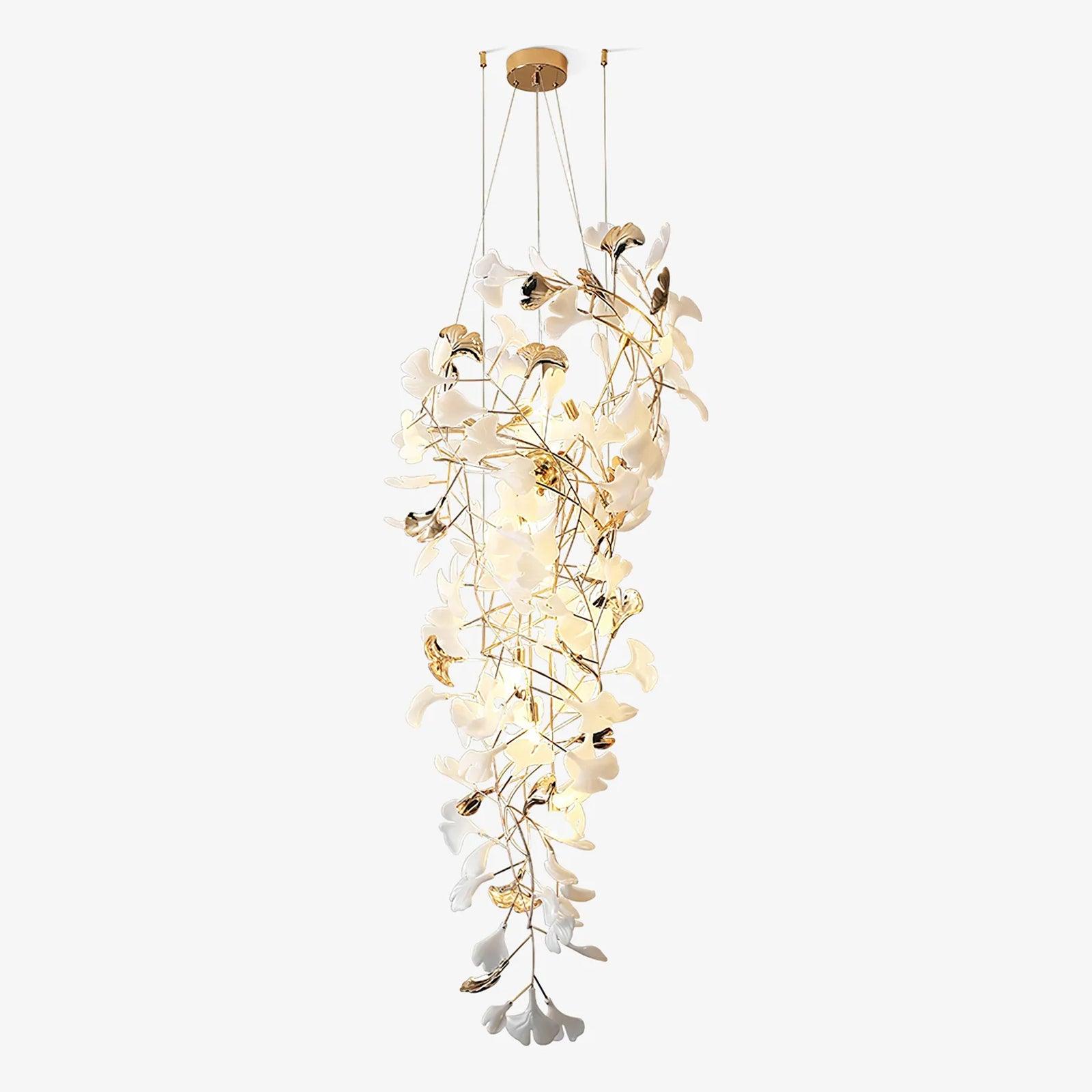 Olivia Kaskaden-Kronleuchter aus Keramik mit Gingko-Motiv-Letslighting