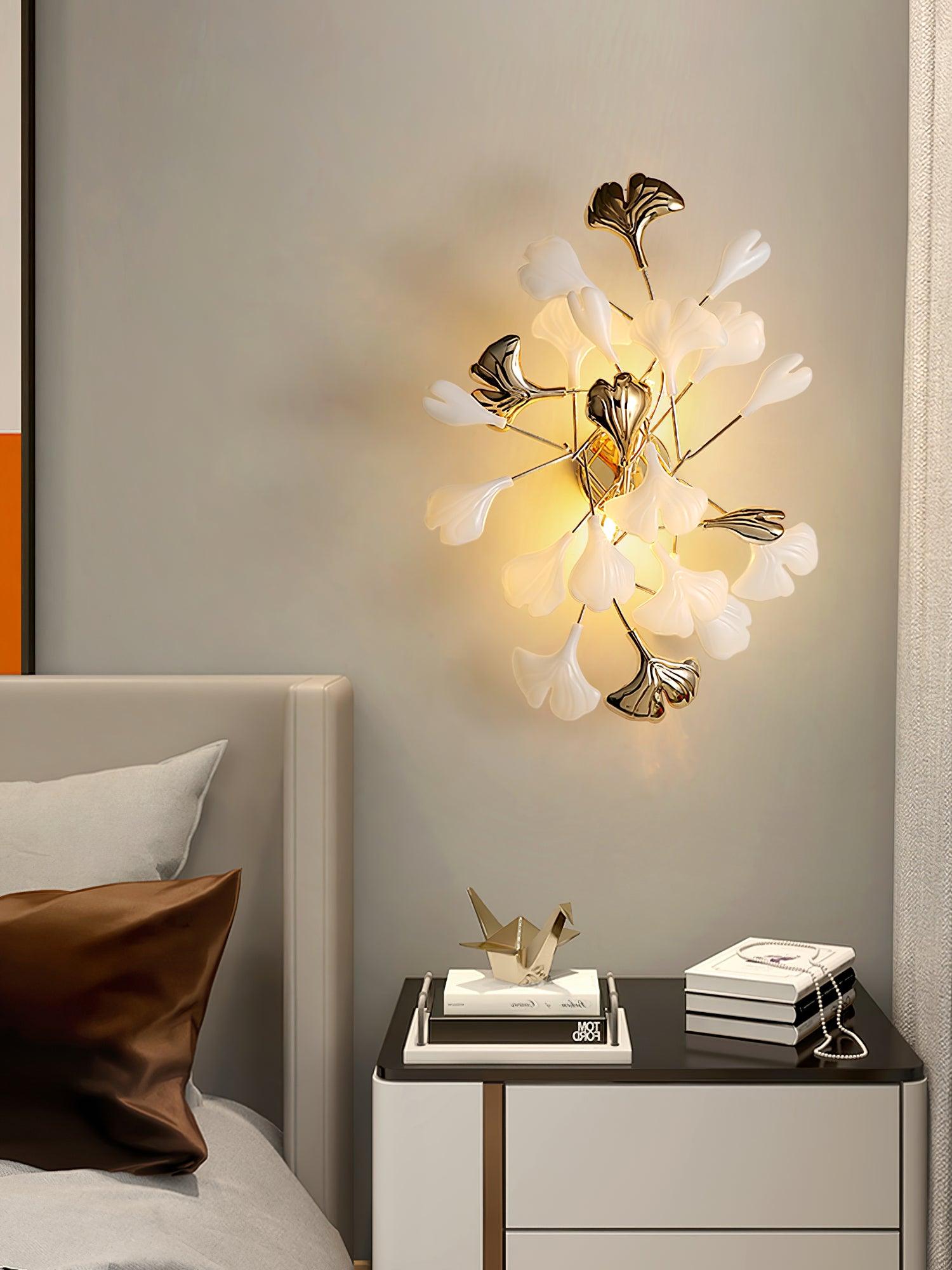 Wall Lamp Gingko Ceramic Petal Shades Gold Art Nouveau - Letslighting