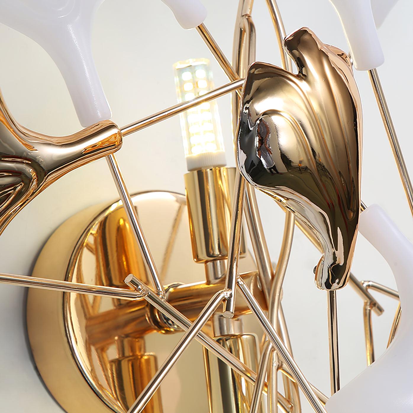 Wall Lamp Gingko Ceramic Petal Shades Gold Art Nouveau - Letslighting