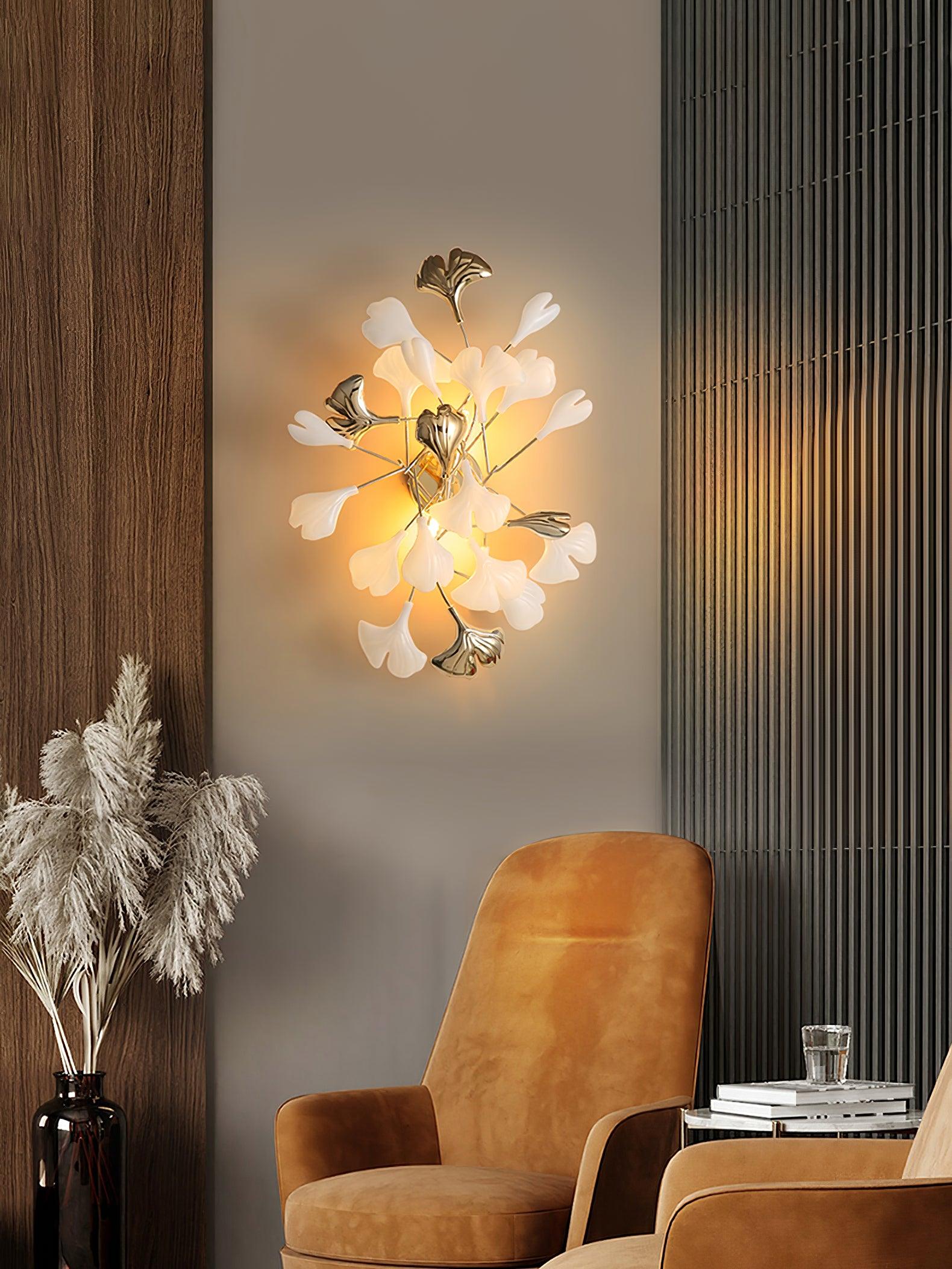 Wall Lamp Gingko Ceramic Petal Shades Gold Art Nouveau - Letslighting