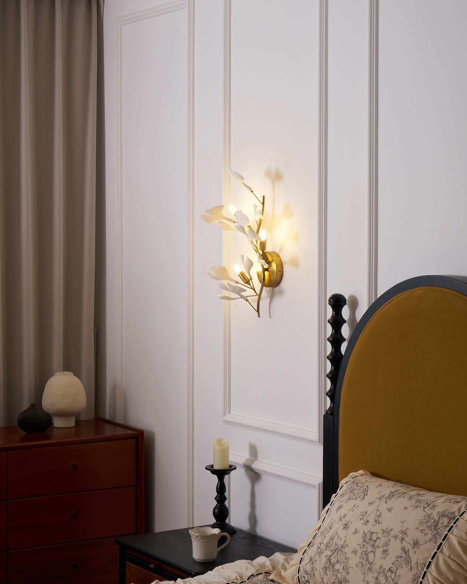 Wall Lamp Gingko Ceramic Petal Shades Gold Art Nouveau - Letslighting