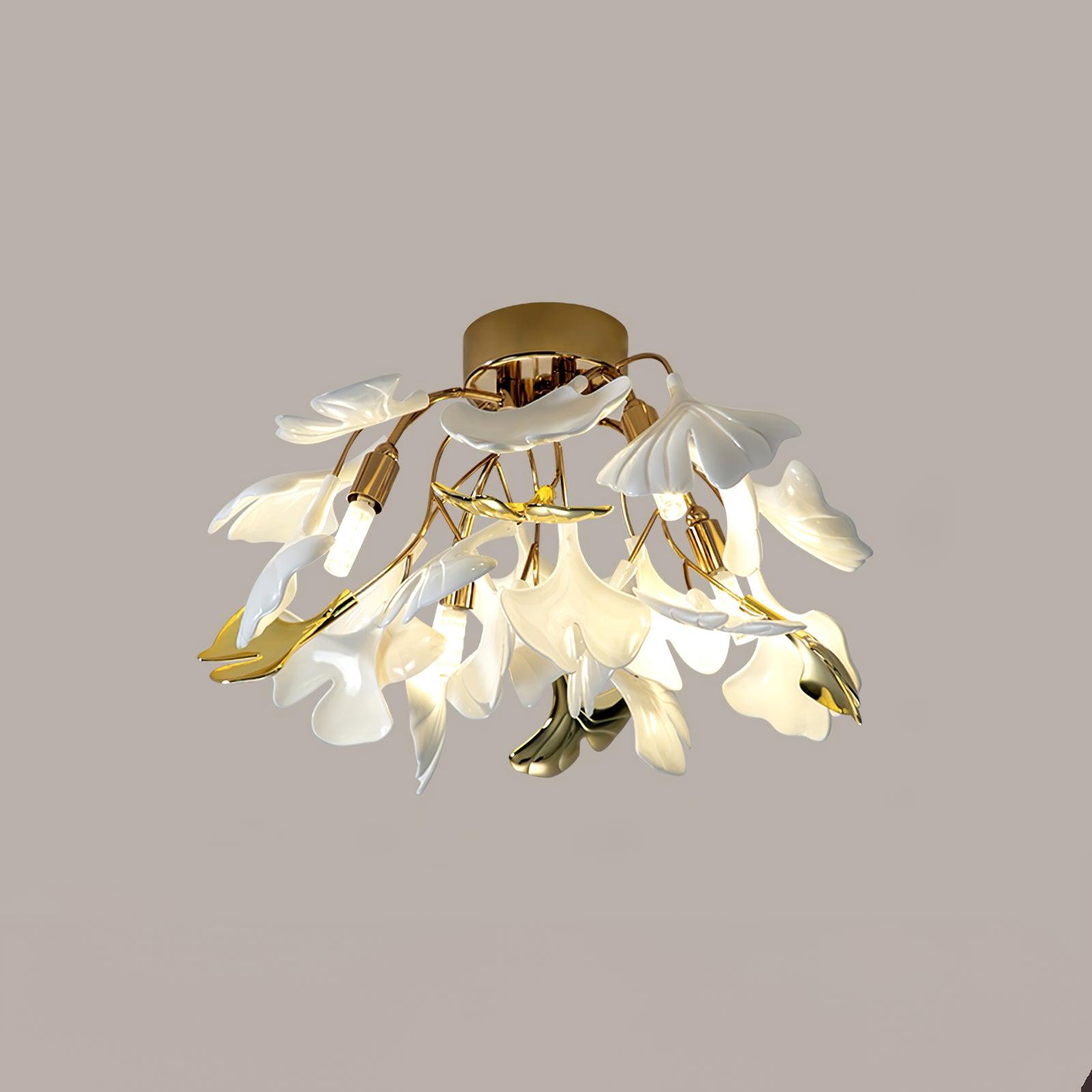Solara Deckenleuchte Gingkoblätter mit Messingzweig-Letslighting