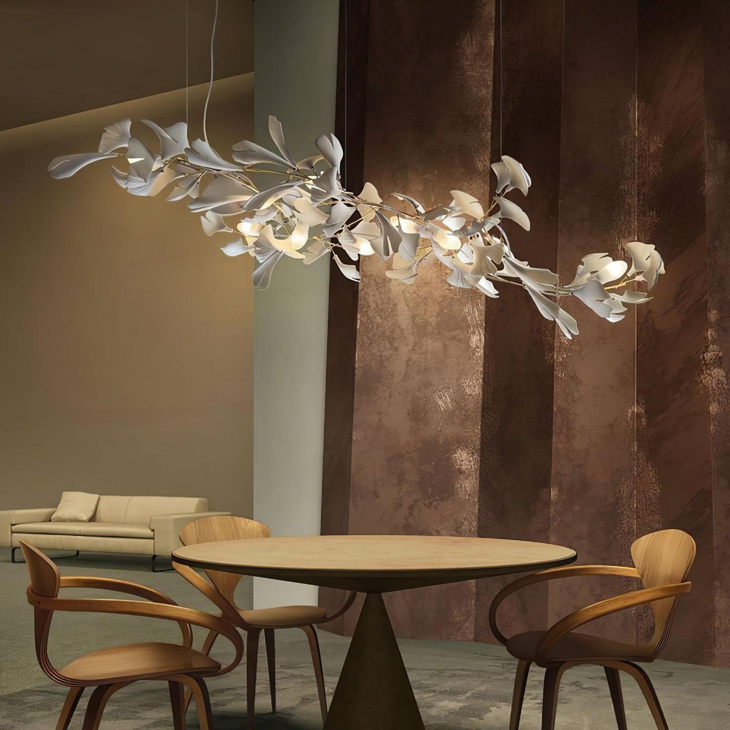 Chandelier Metal Frame Ceramic Gingko Leaf Shade White Gold Modern - Letslighting