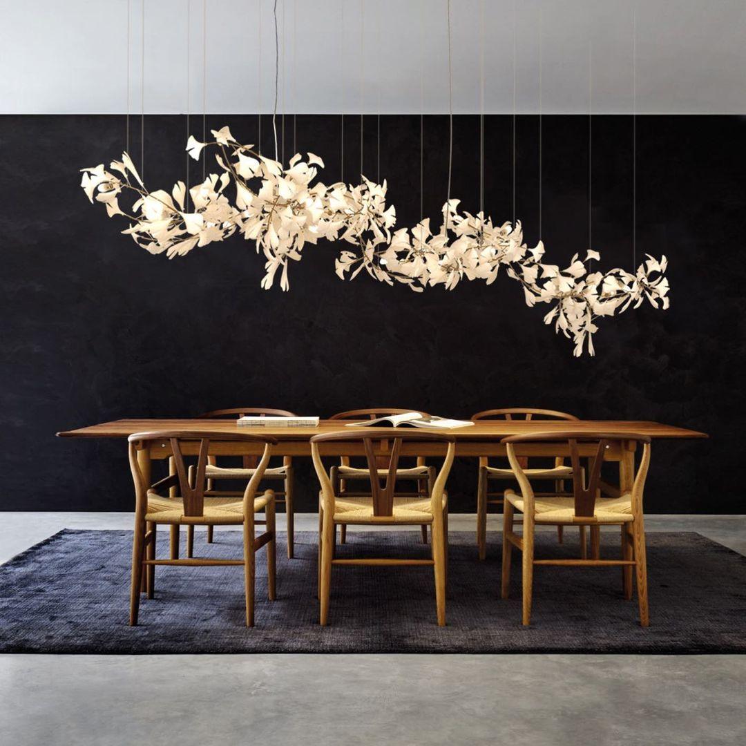 Chandelier Metal Frame Ceramic Gingko Leaf Shade White Gold Modern - Letslighting