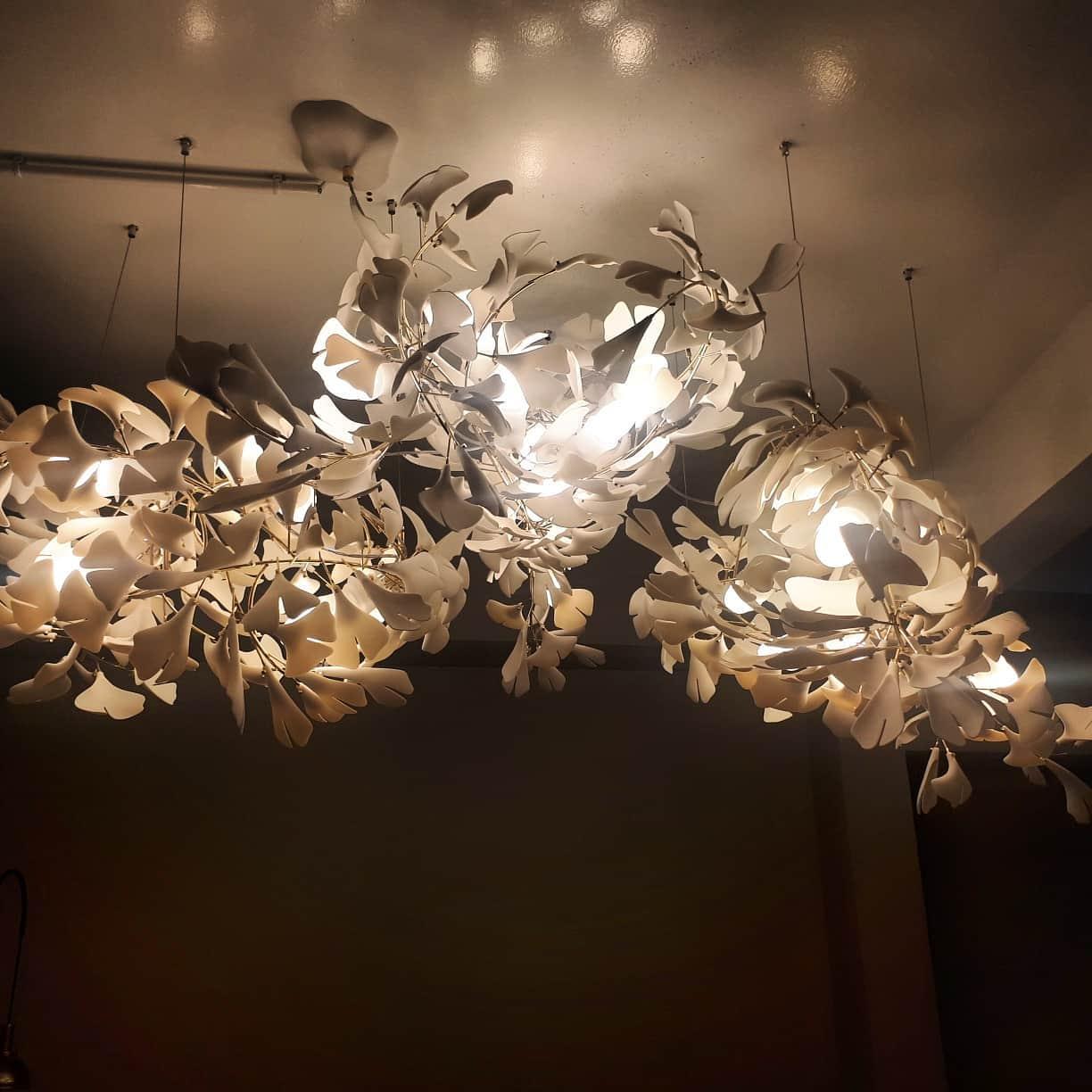 Chandelier Metal Frame Ceramic Gingko Leaf Shade White Gold Modern - Letslighting