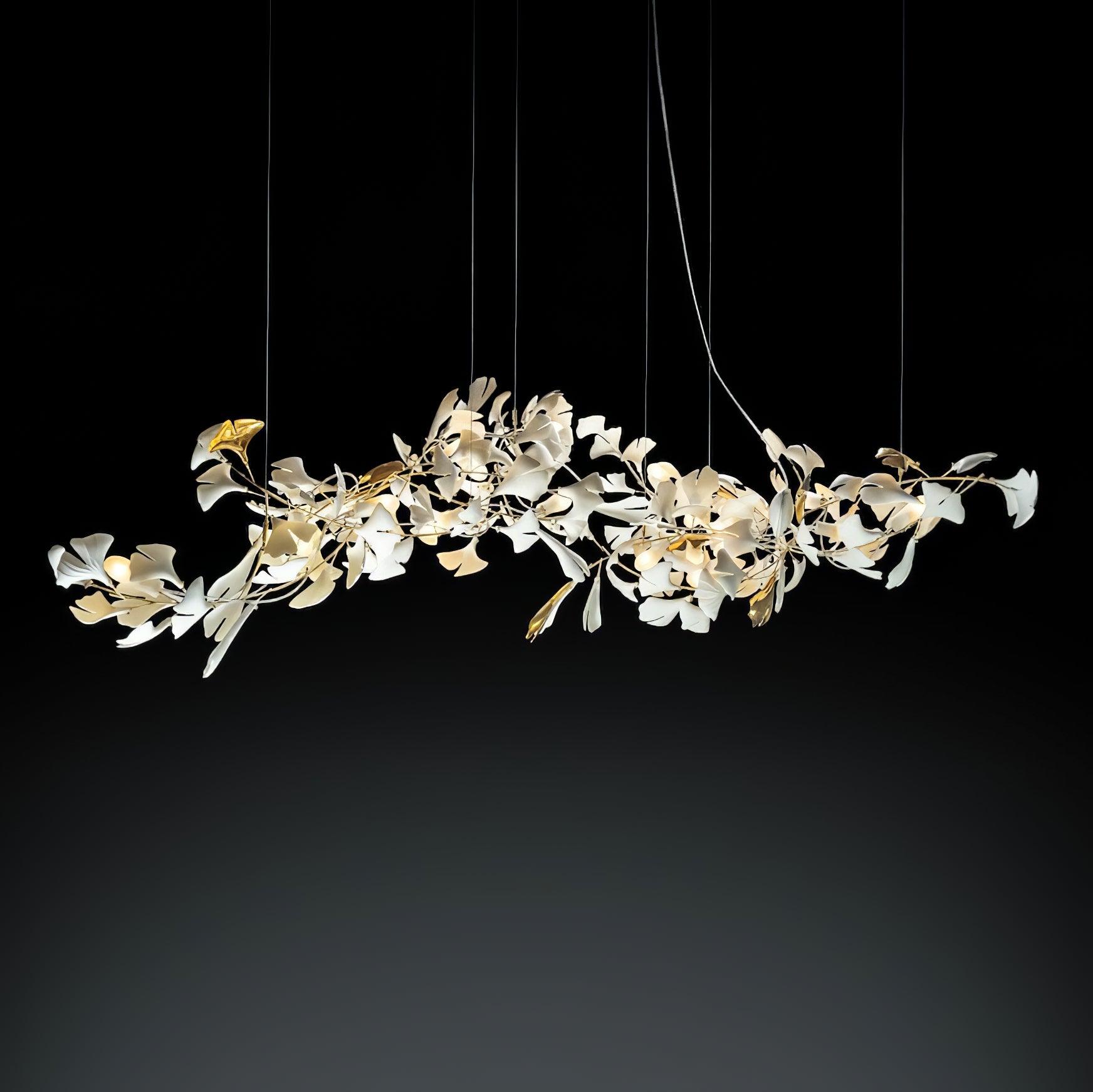 Chandelier Metal Frame Ceramic Gingko Leaf Shade White Gold Modern - Letslighting