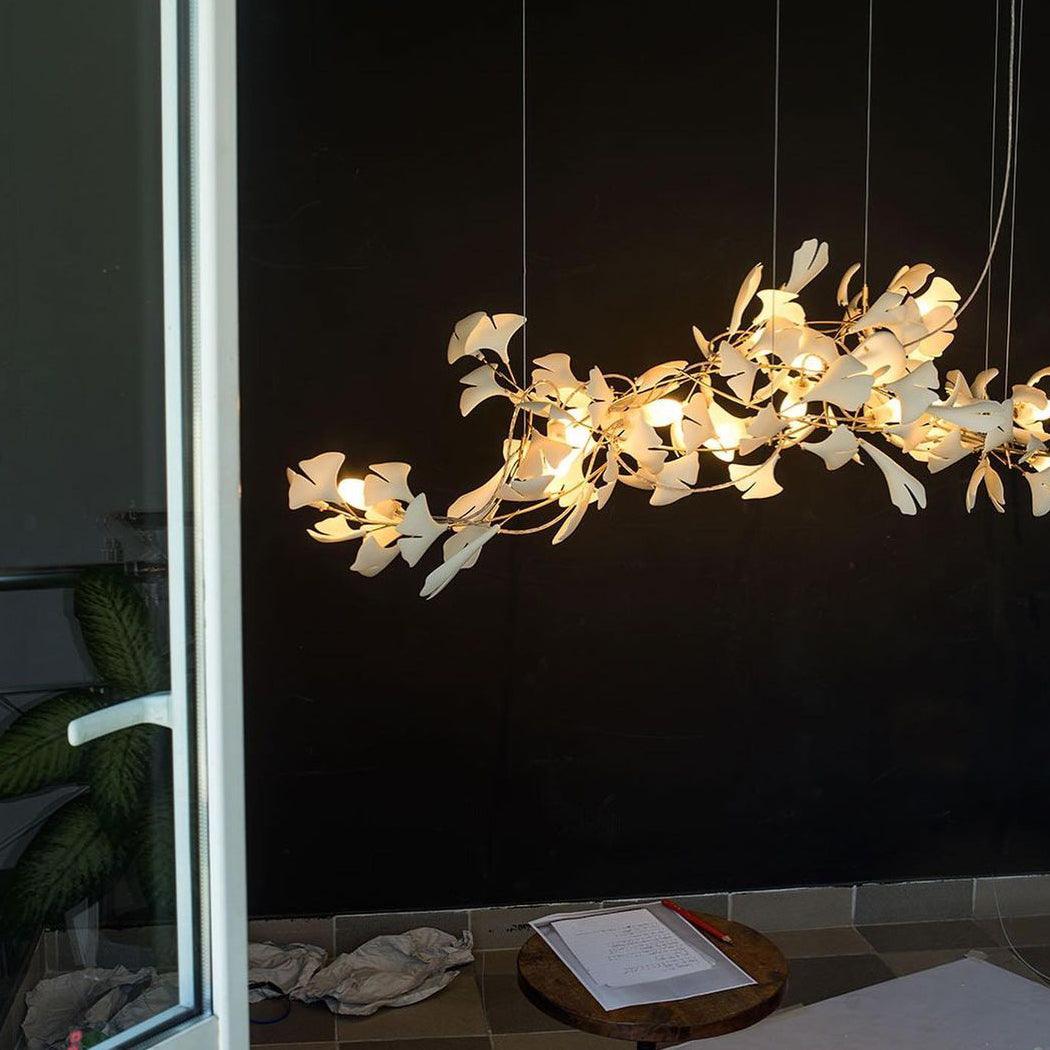 Chandelier Metal Frame Ceramic Gingko Leaf Shade White Gold Modern - Letslighting