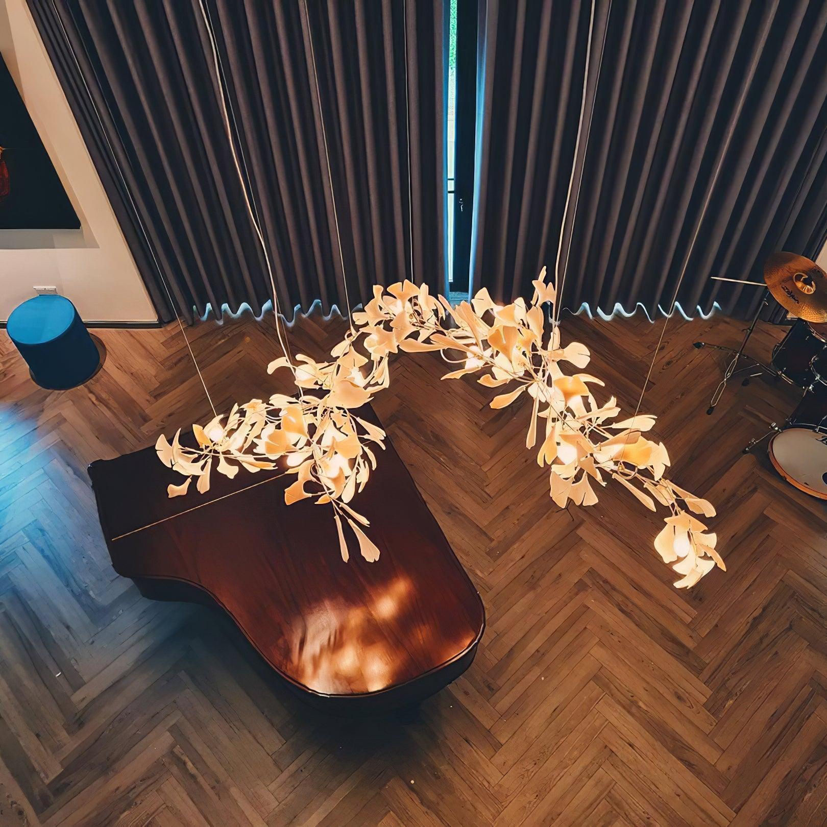 Chandelier Metal Frame Ceramic Gingko Leaf Shade White Gold Modern - Letslighting