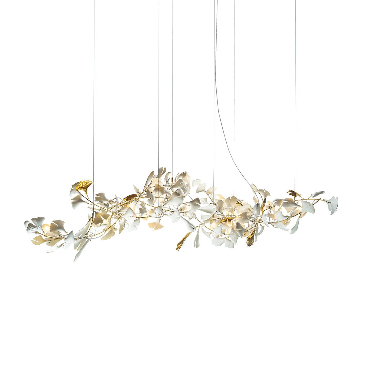 Chandelier Metal Frame Ceramic Gingko Leaf Shade White Gold Modern - Letslighting