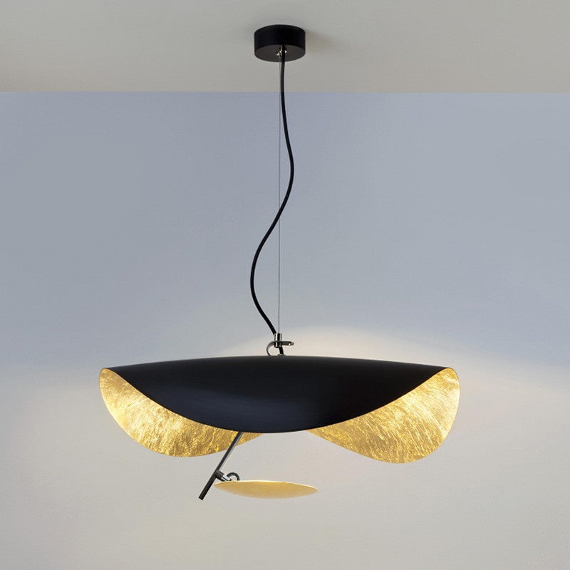 Lustra Pendelleuchte Schwarz Gold Gekrümmt Schirm-Letslighting