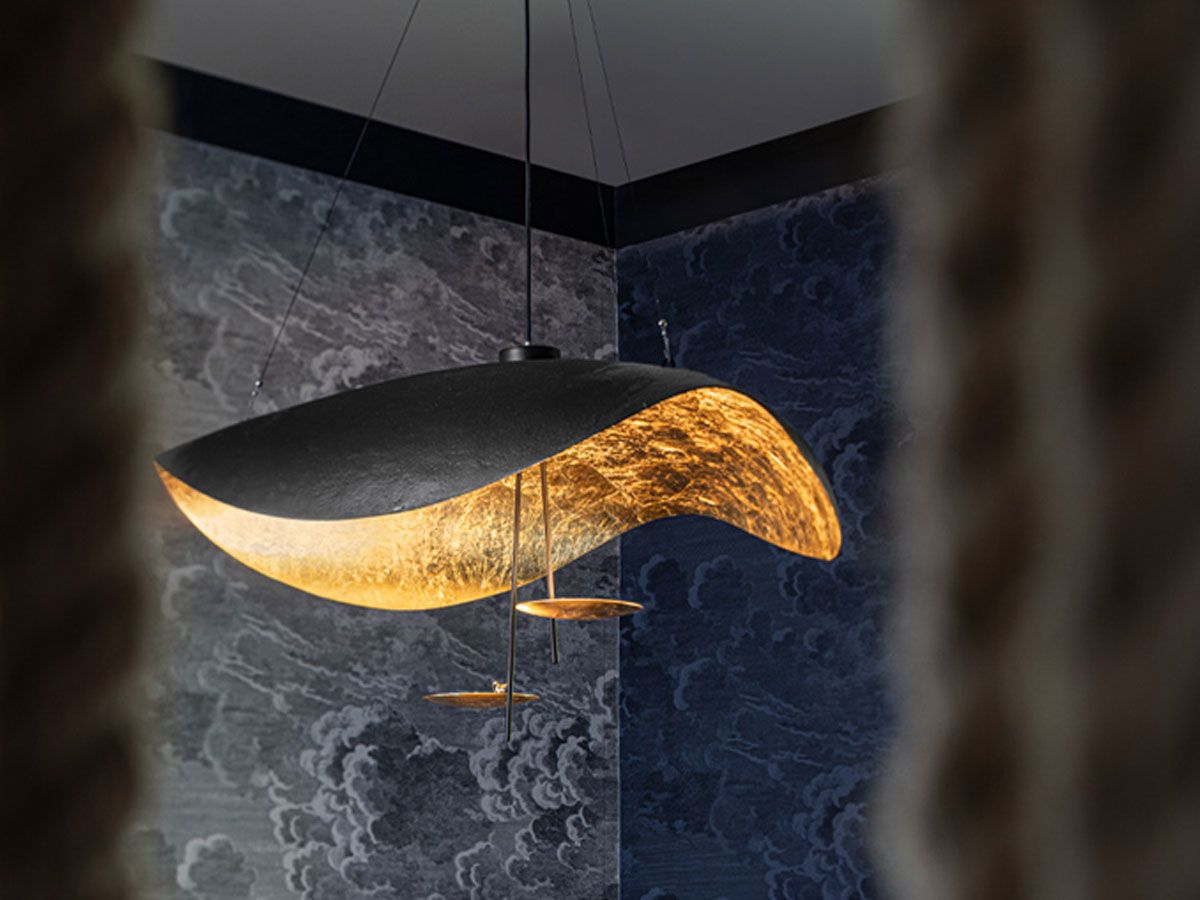 Lustra Pendelleuchte Schwarz Gold Gekrümmt Schirm-Letslighting