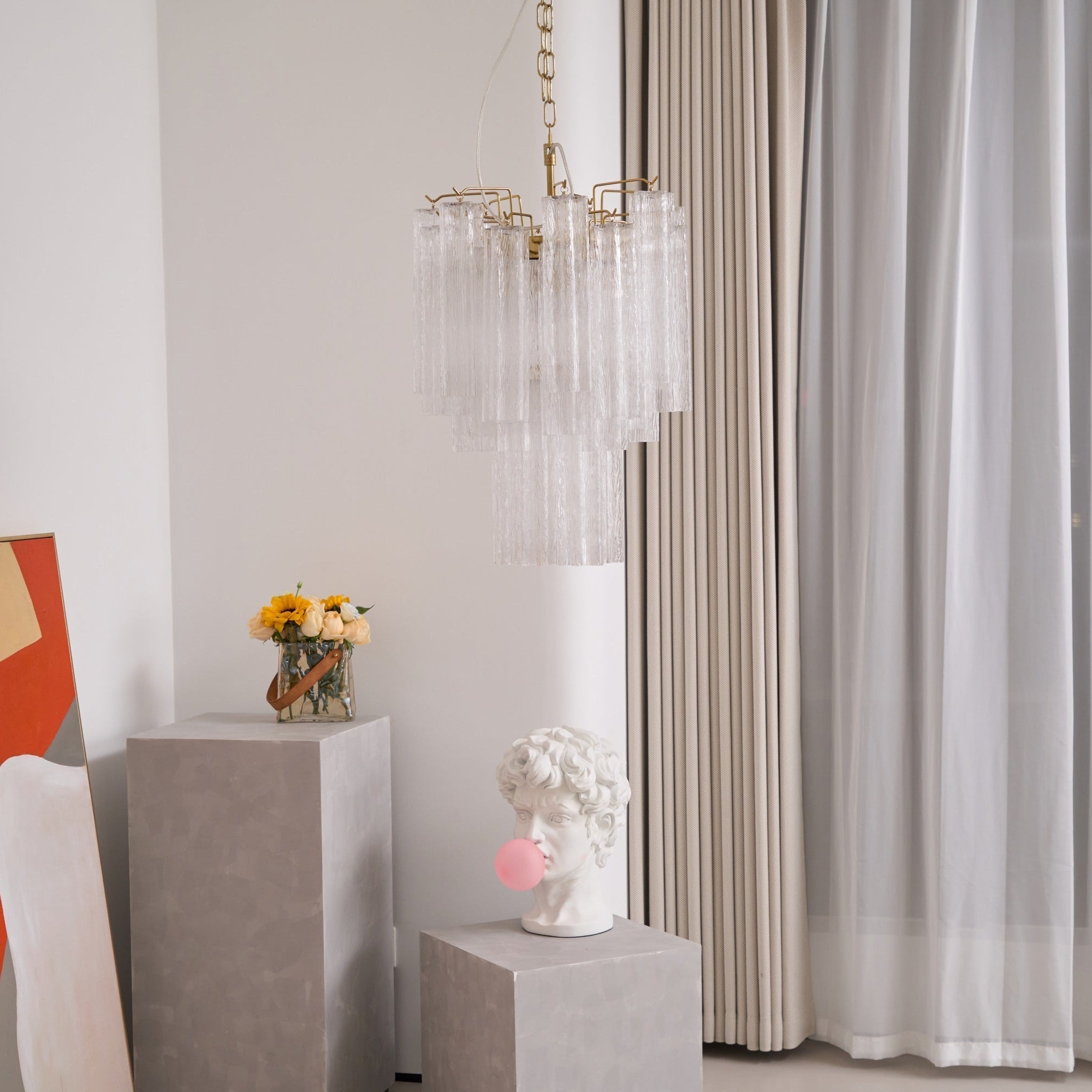 Aurora Chandelier Clear Murano Glass Tube Tiered Modern - Neutralighting