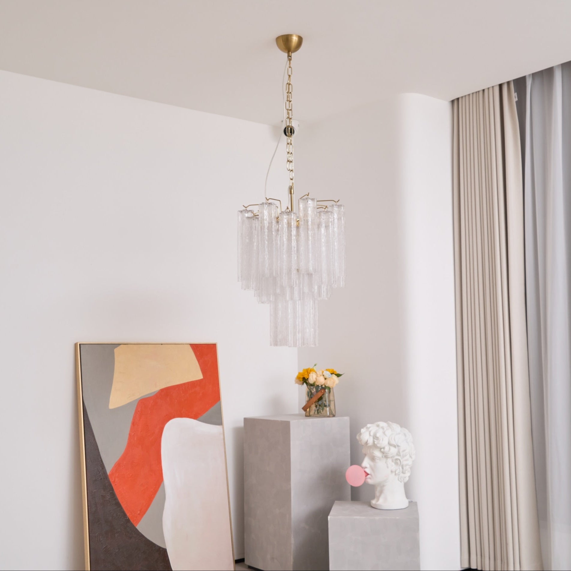 Aurora Chandelier Clear Murano Glass Tube Tiered Modern - Neutralighting