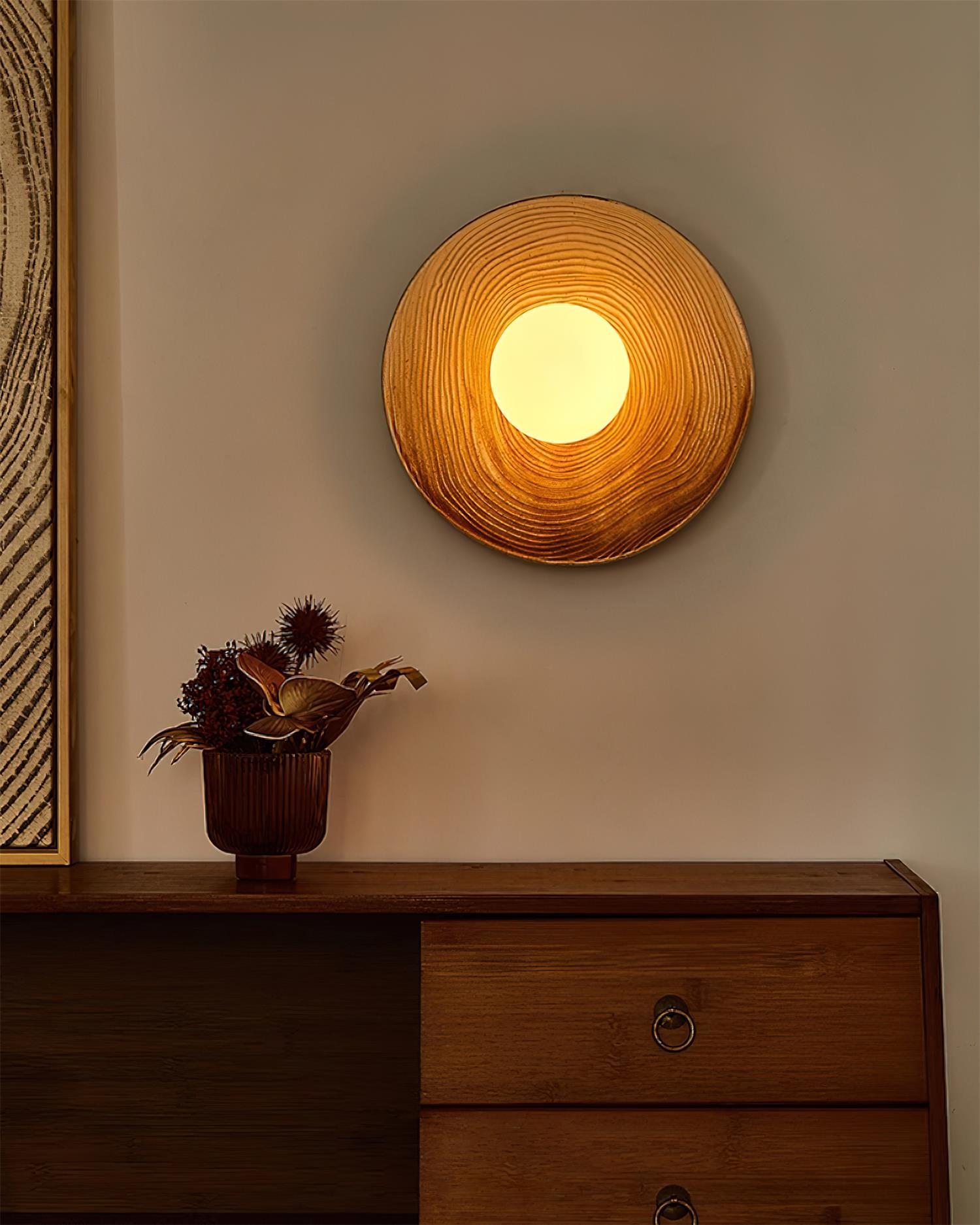 Wall Lamp Textured Ceramic Disc Wood Accent Modern Entryways - Letslighting
