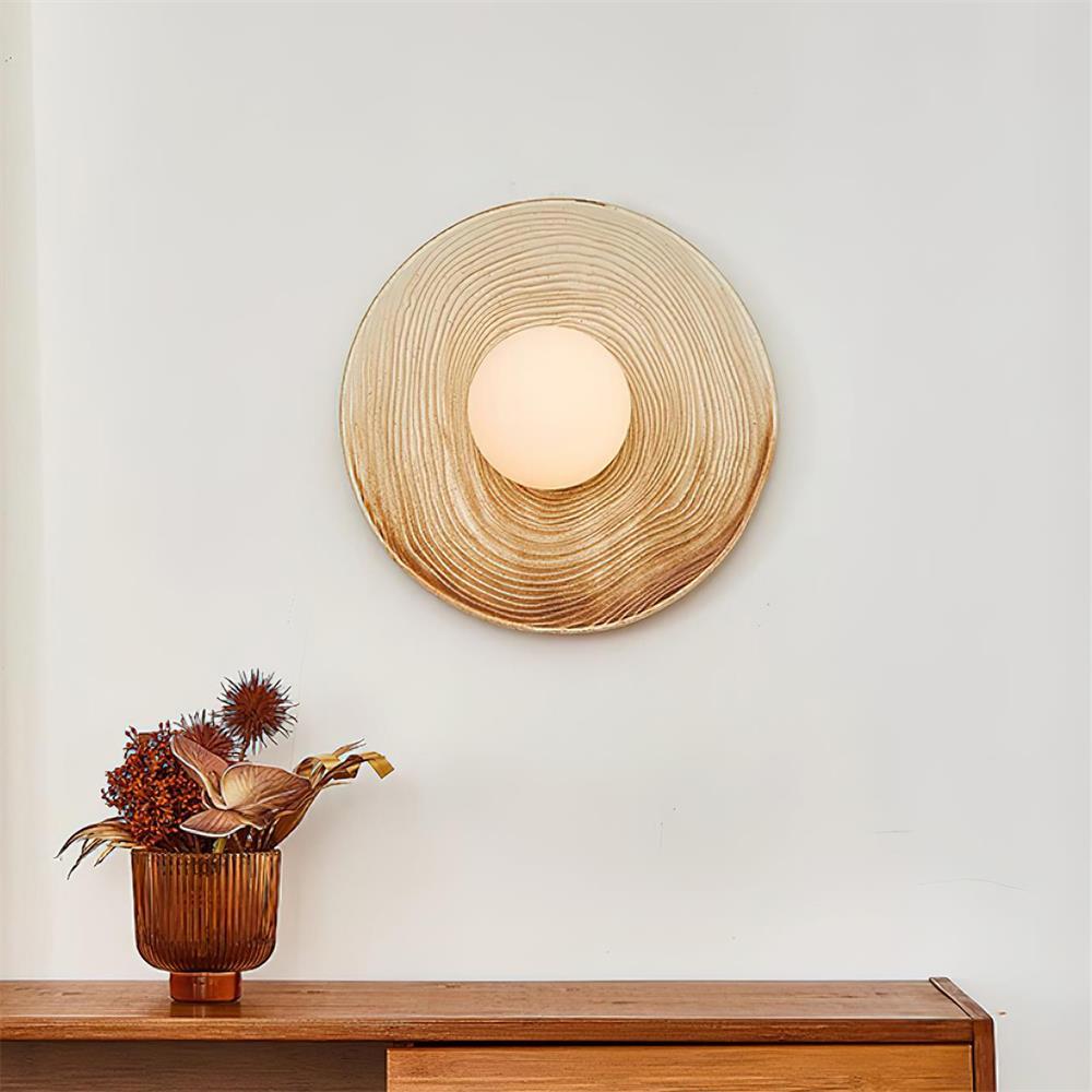 Wall Lamp Textured Ceramic Disc Wood Accent Modern Entryways - Letslighting