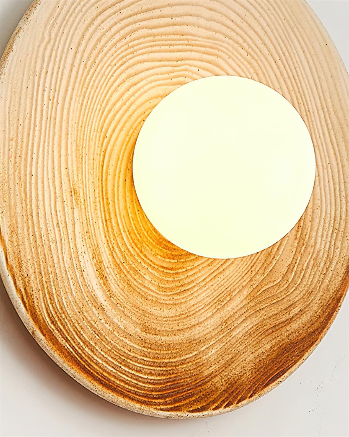 Wall Lamp Textured Ceramic Disc Wood Accent Modern Entryways - Letslighting