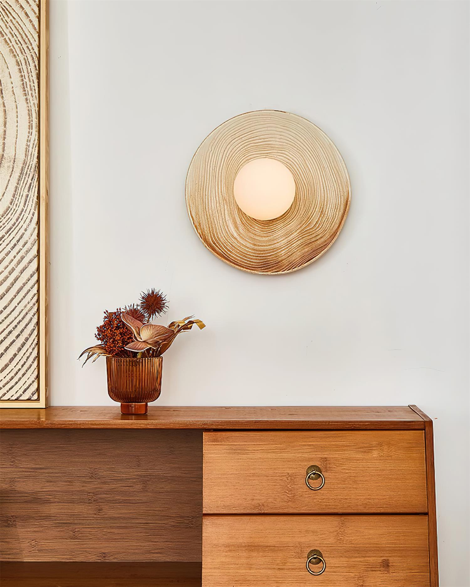 Wall Lamp Textured Ceramic Disc Wood Accent Modern Entryways - Letslighting