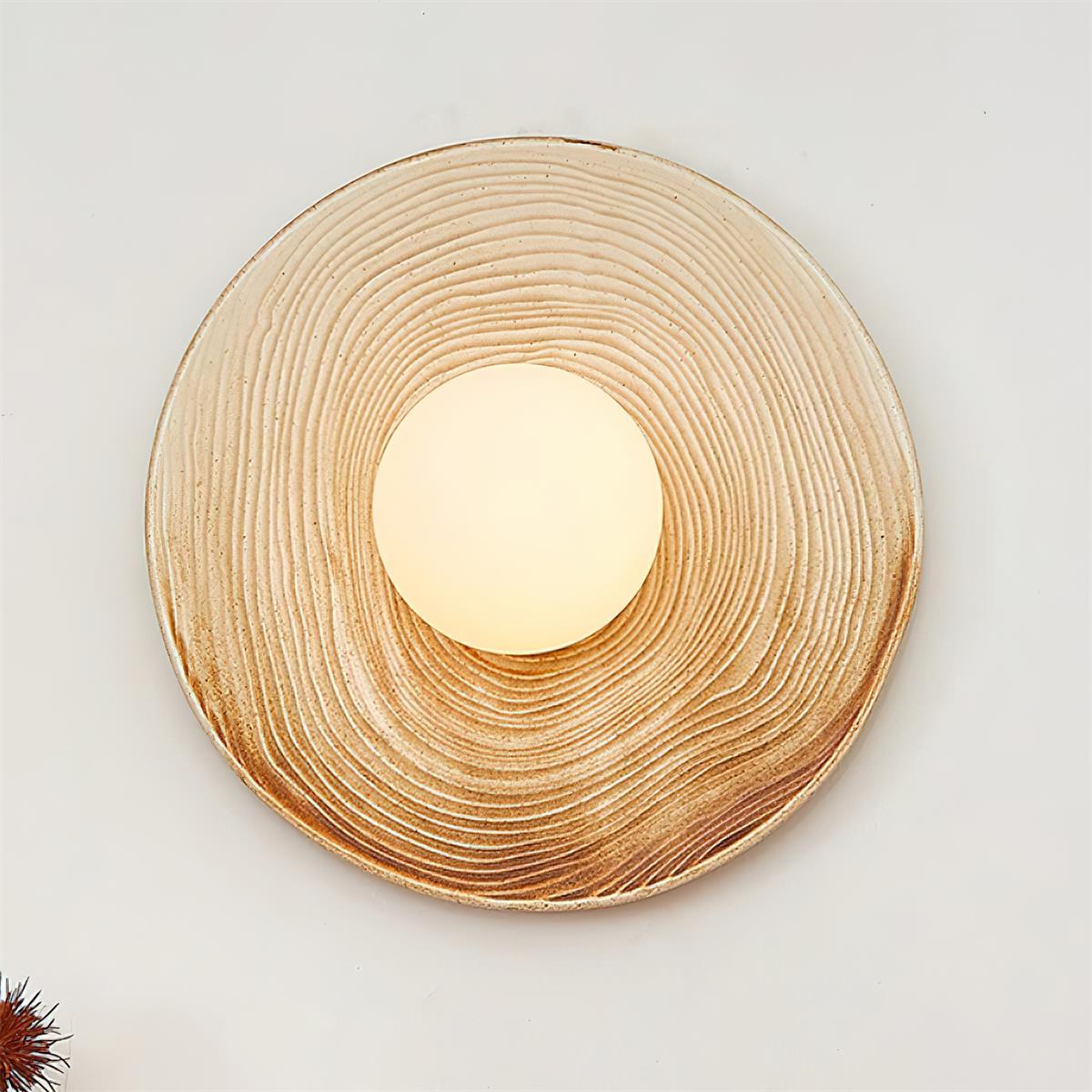Wall Lamp Textured Ceramic Disc Wood Accent Modern Entryways - Letslighting