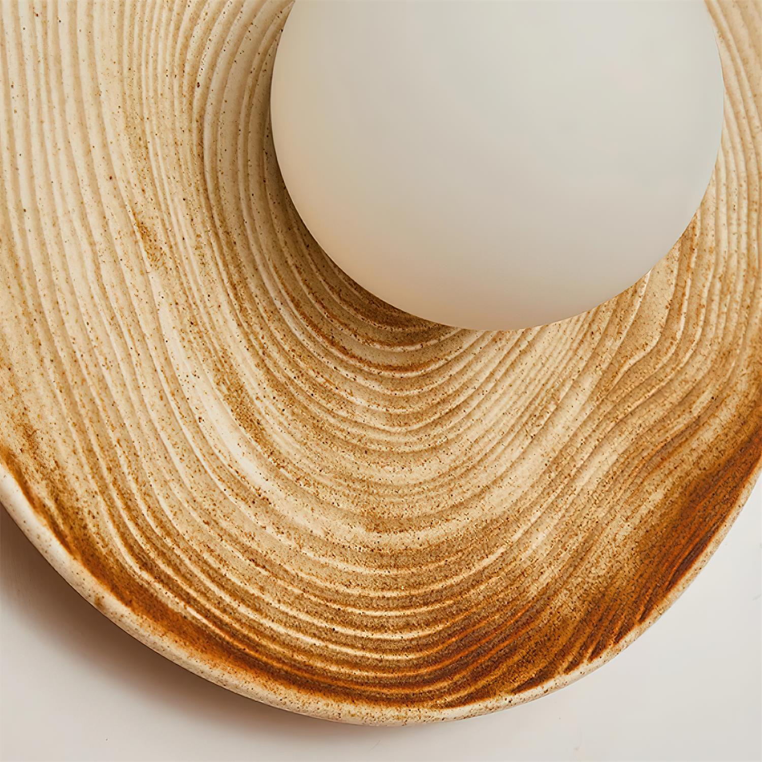 Wall Lamp Textured Ceramic Disc Wood Accent Modern Entryways - Letslighting