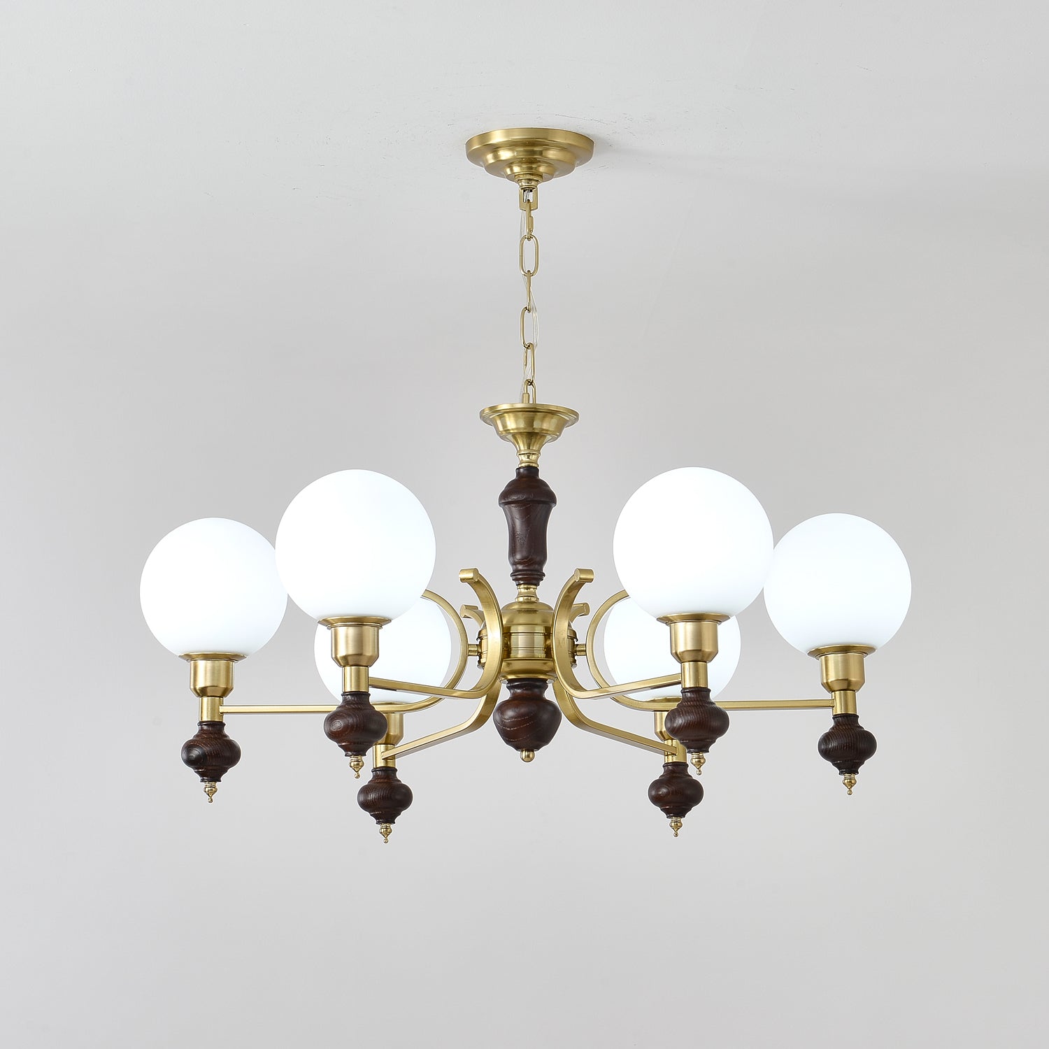 Lustra Kronleuchter Holz Messing Globus Kugel-Letslighting
