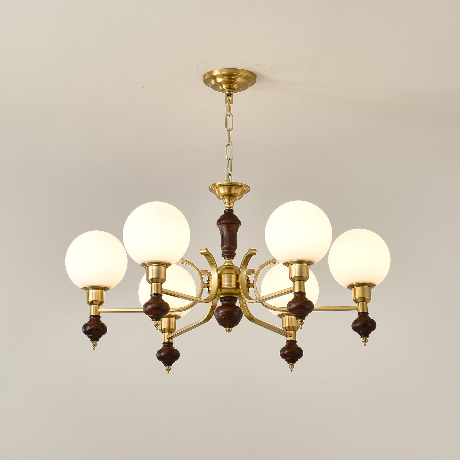 Lustra Kronleuchter Holz Messing Globus Kugel-Letslighting