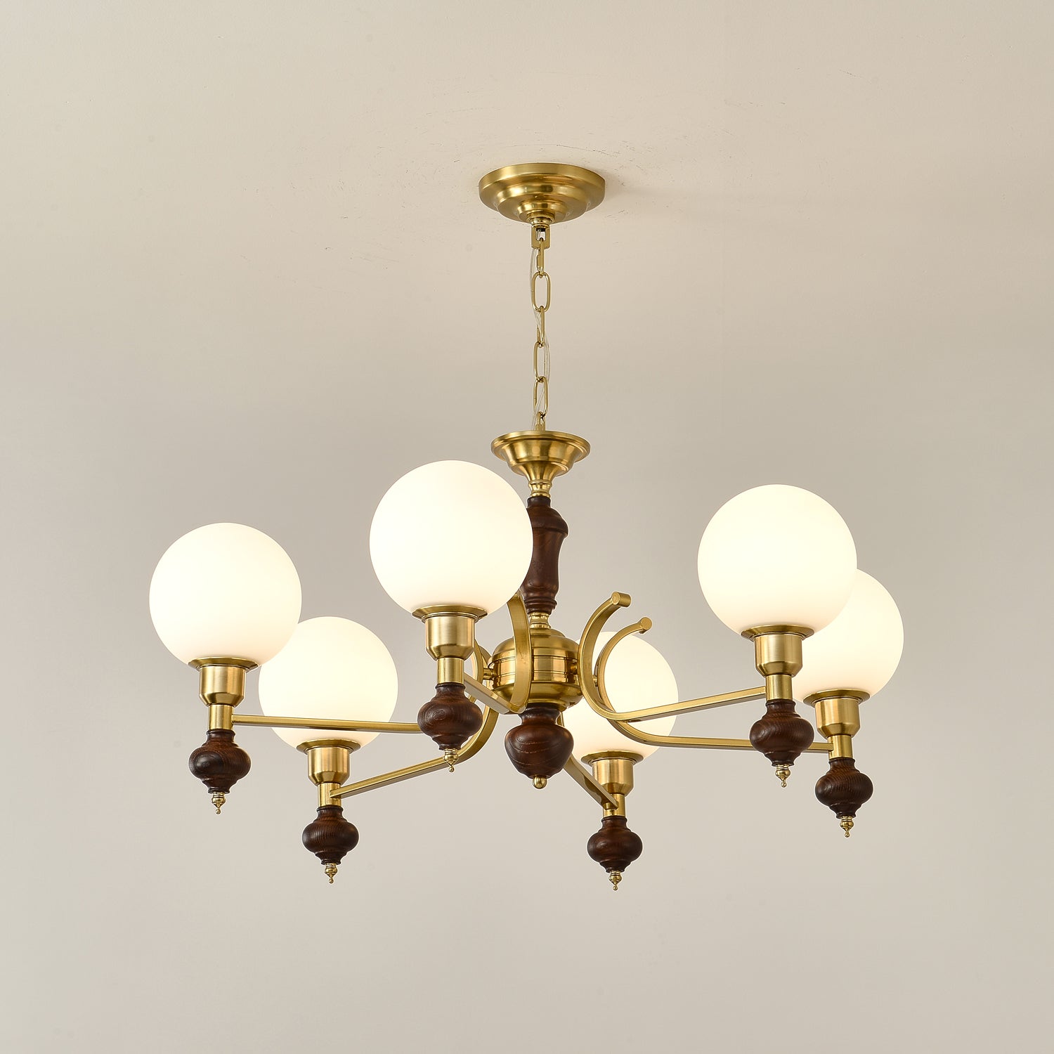 Lustra Kronleuchter Holz Messing Globus Kugel-Letslighting