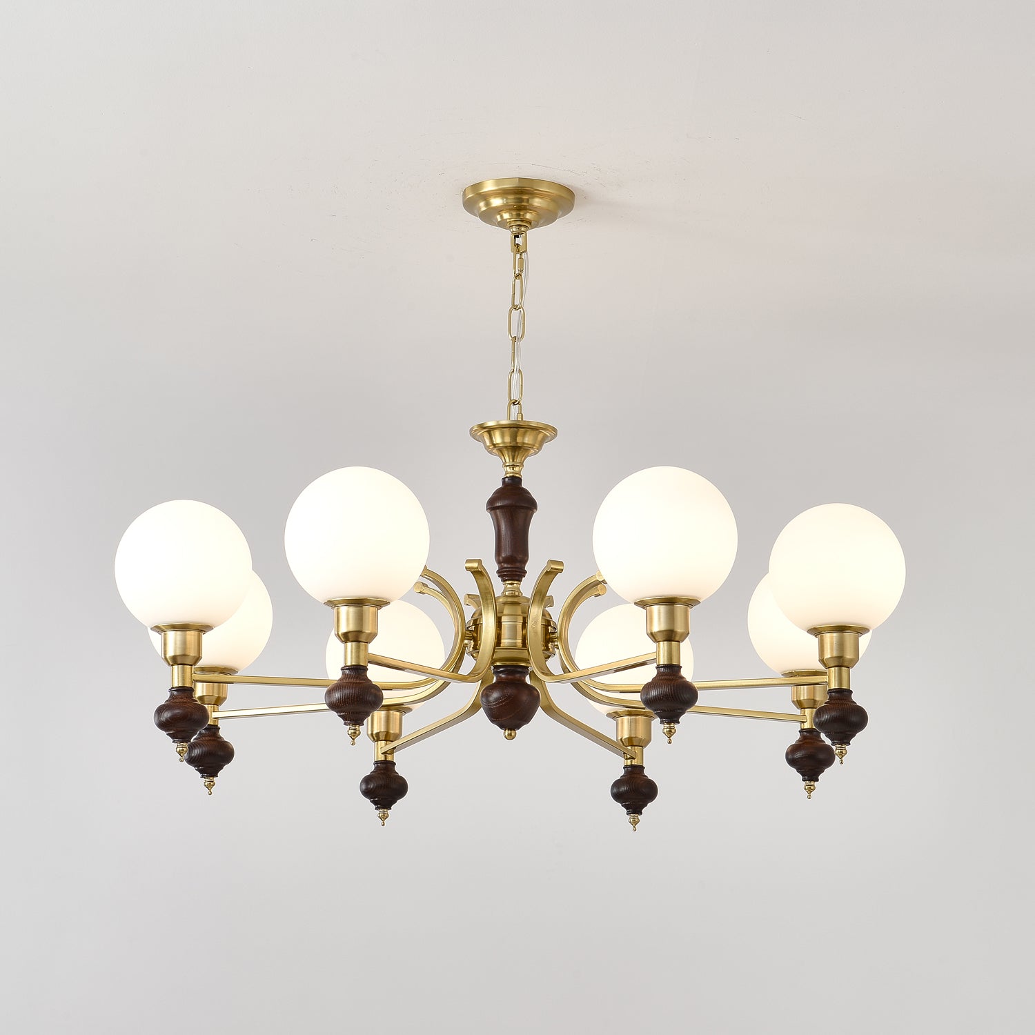Lustra Kronleuchter Holz Messing Globus Kugel-Letslighting