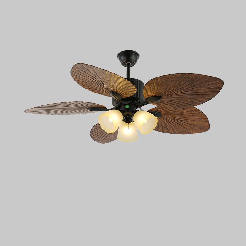 Virel Deckenventilatorleuchte im tropischen Holzdesign mit schwarzer Oberfläche