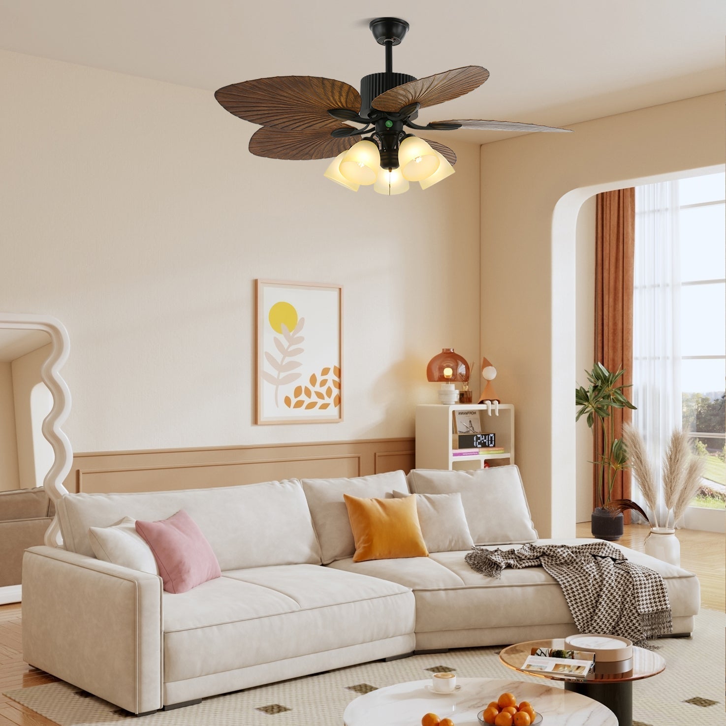 Virel Deckenventilatorleuchte im tropischen Holzdesign, Modell C, 52 Zoll Durchmesser