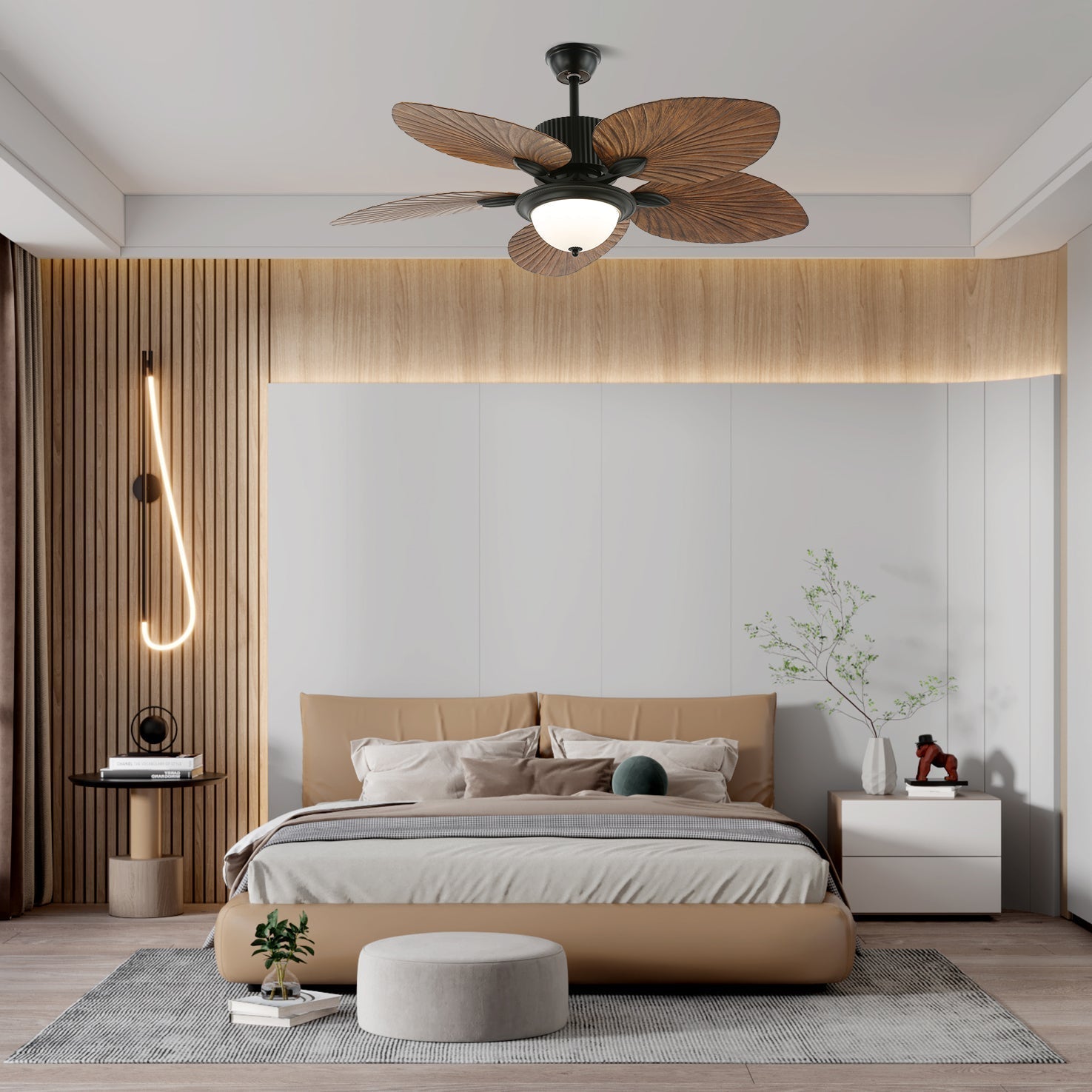 Virel Deckenventilatorleuchte im tropischen Holzdesign, Modell C, 42 Zoll Durchmesser