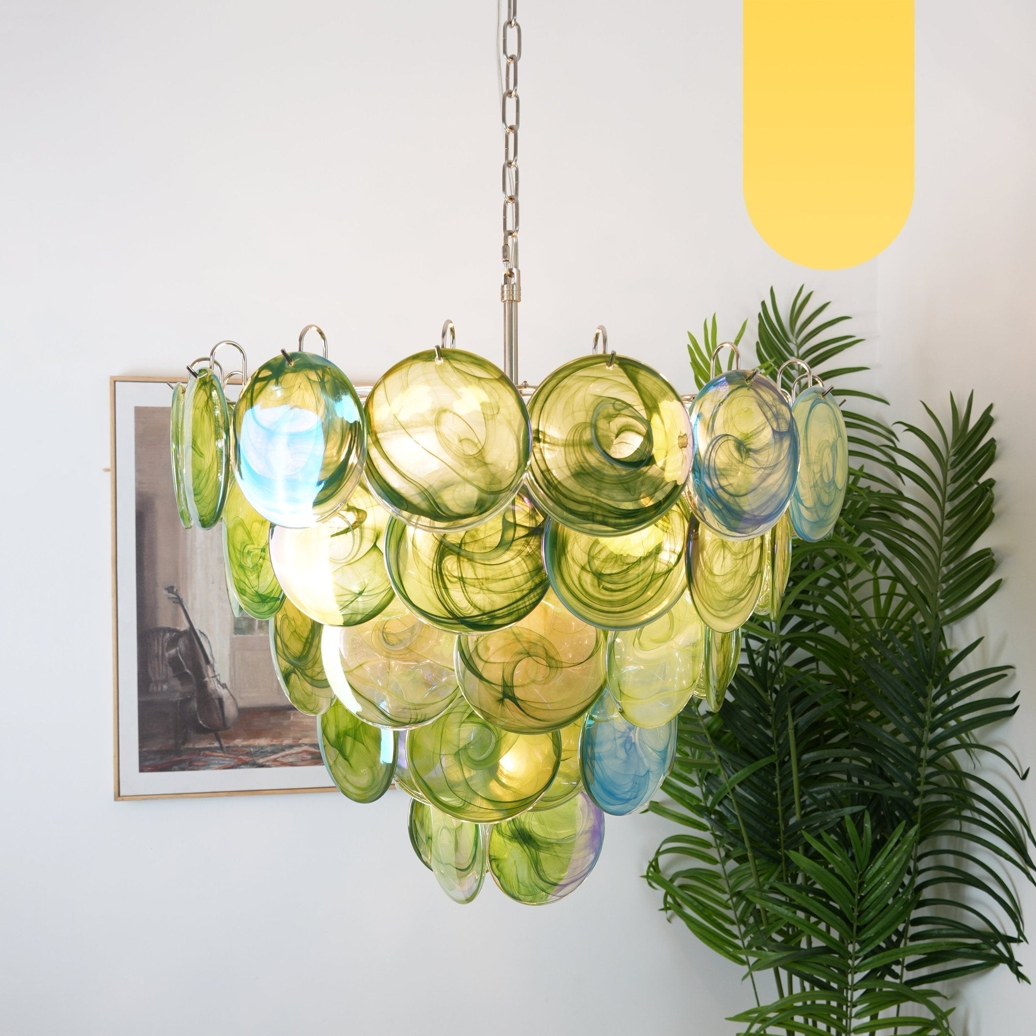 Aurora Chandelier Green Murano Glass Disc - Neutralighting