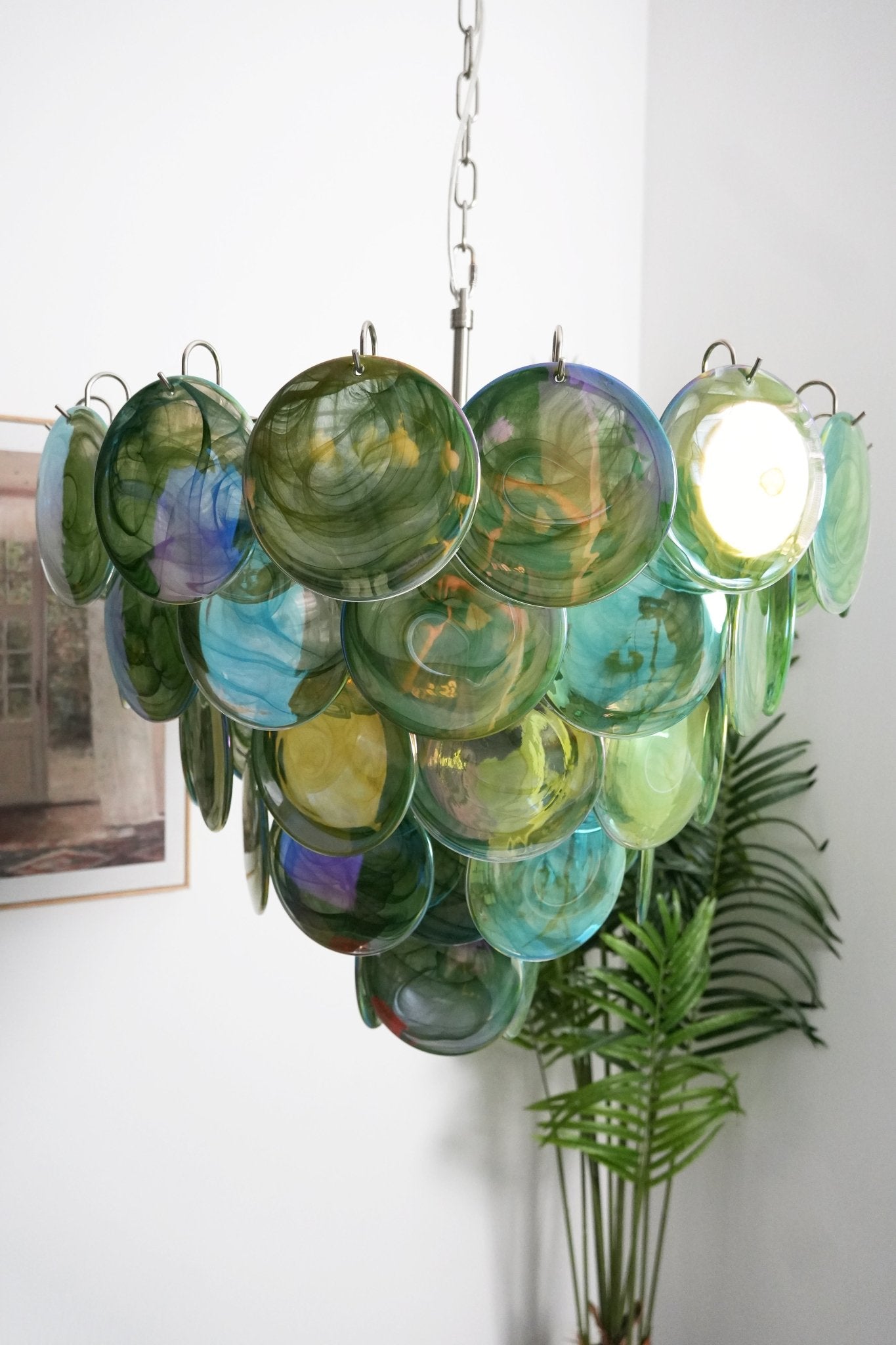 Aurora Chandelier Green Murano Glass Disc - Neutralighting