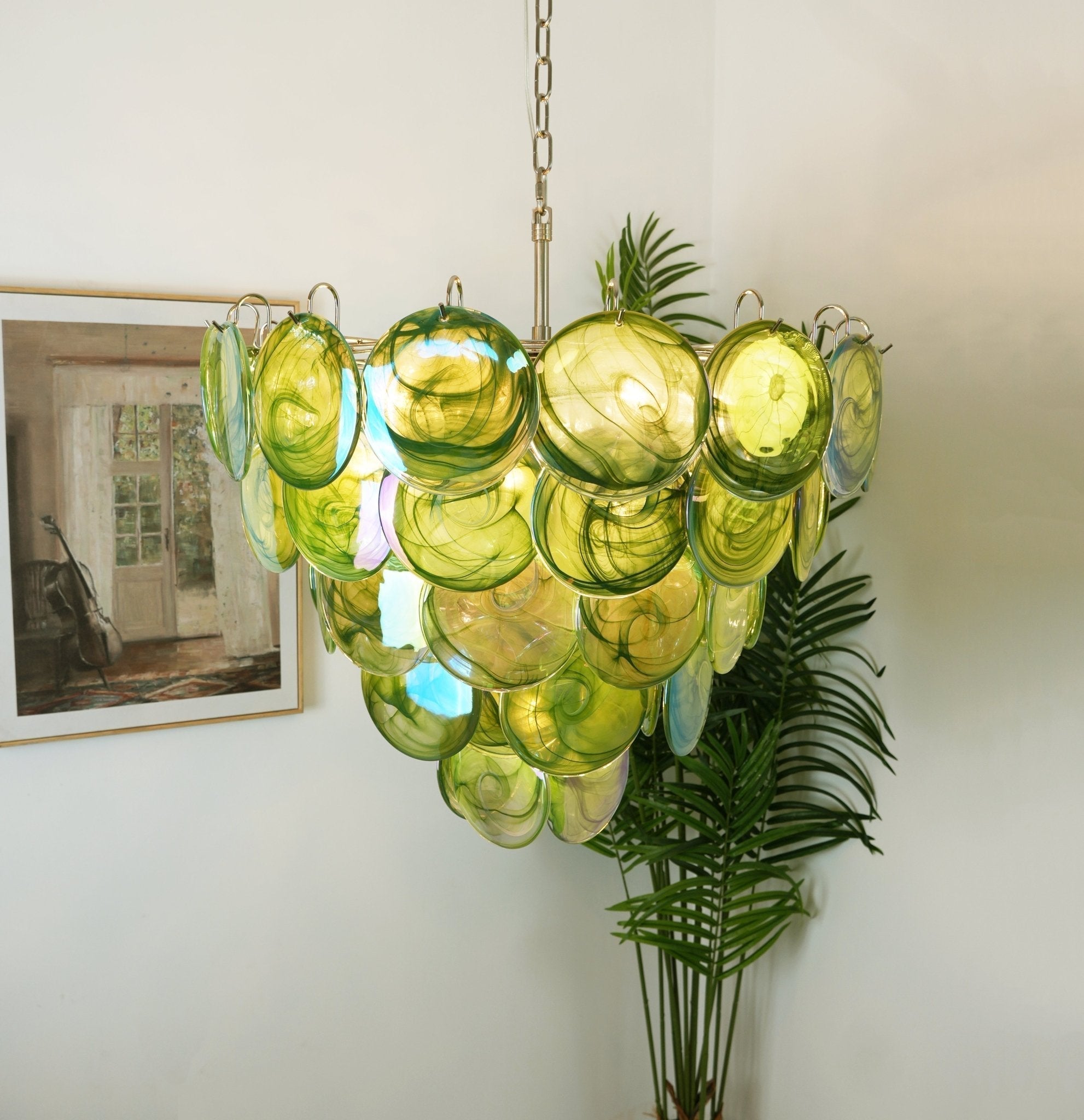 Aurora Chandelier Green Murano Glass Disc - Neutralighting