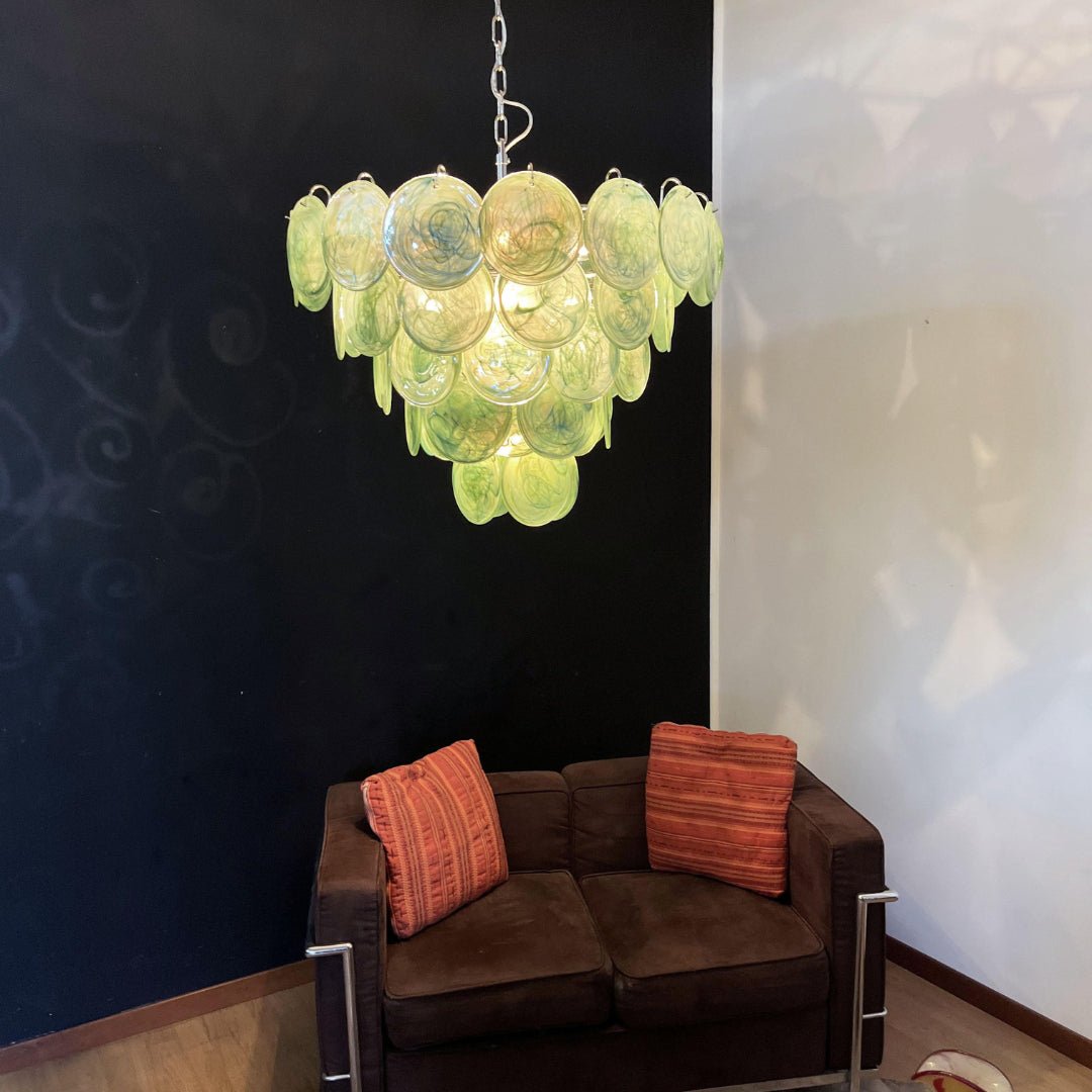 Aurora Chandelier Green Murano Glass Disc - Neutralighting