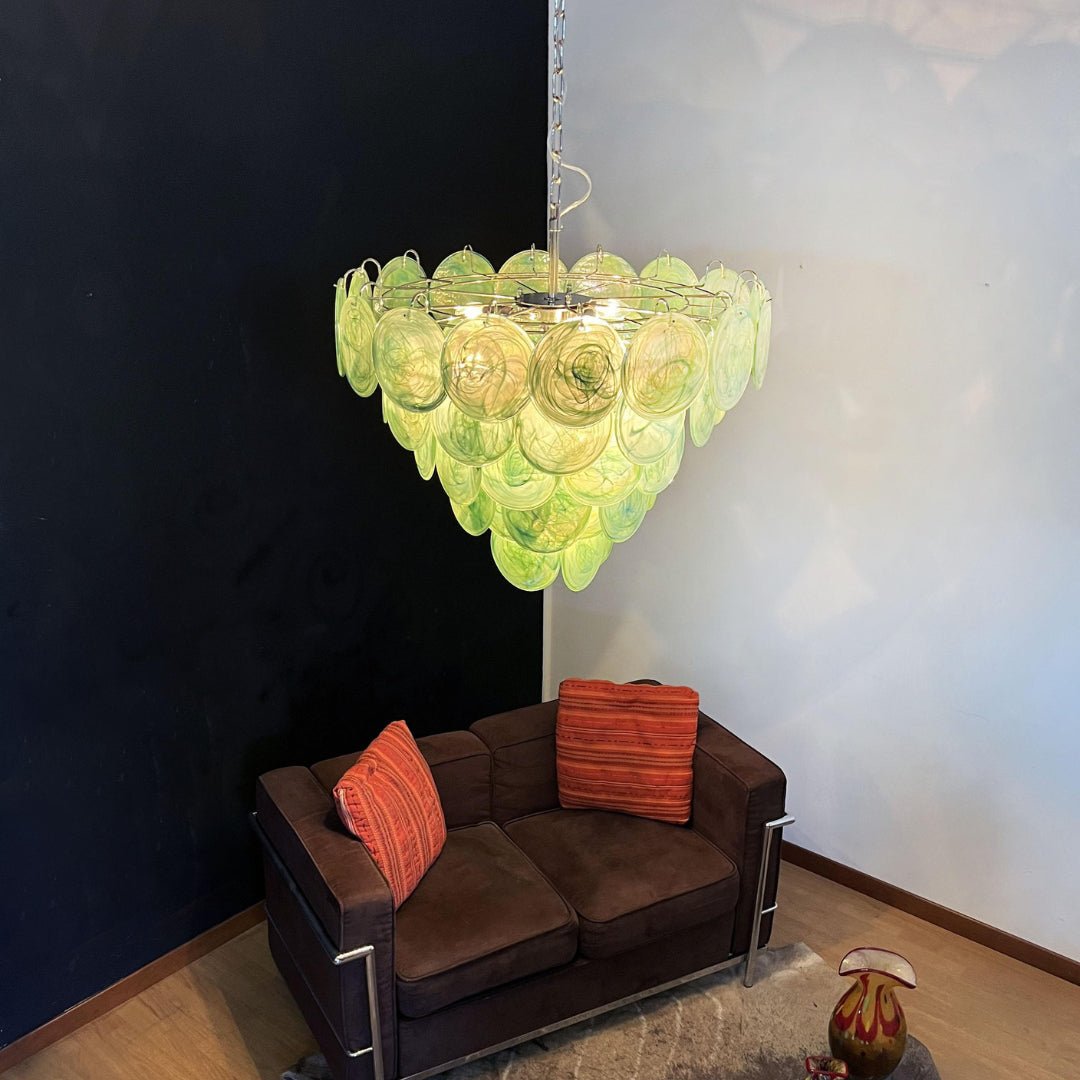 Aurora Chandelier Green Murano Glass Disc - Neutralighting