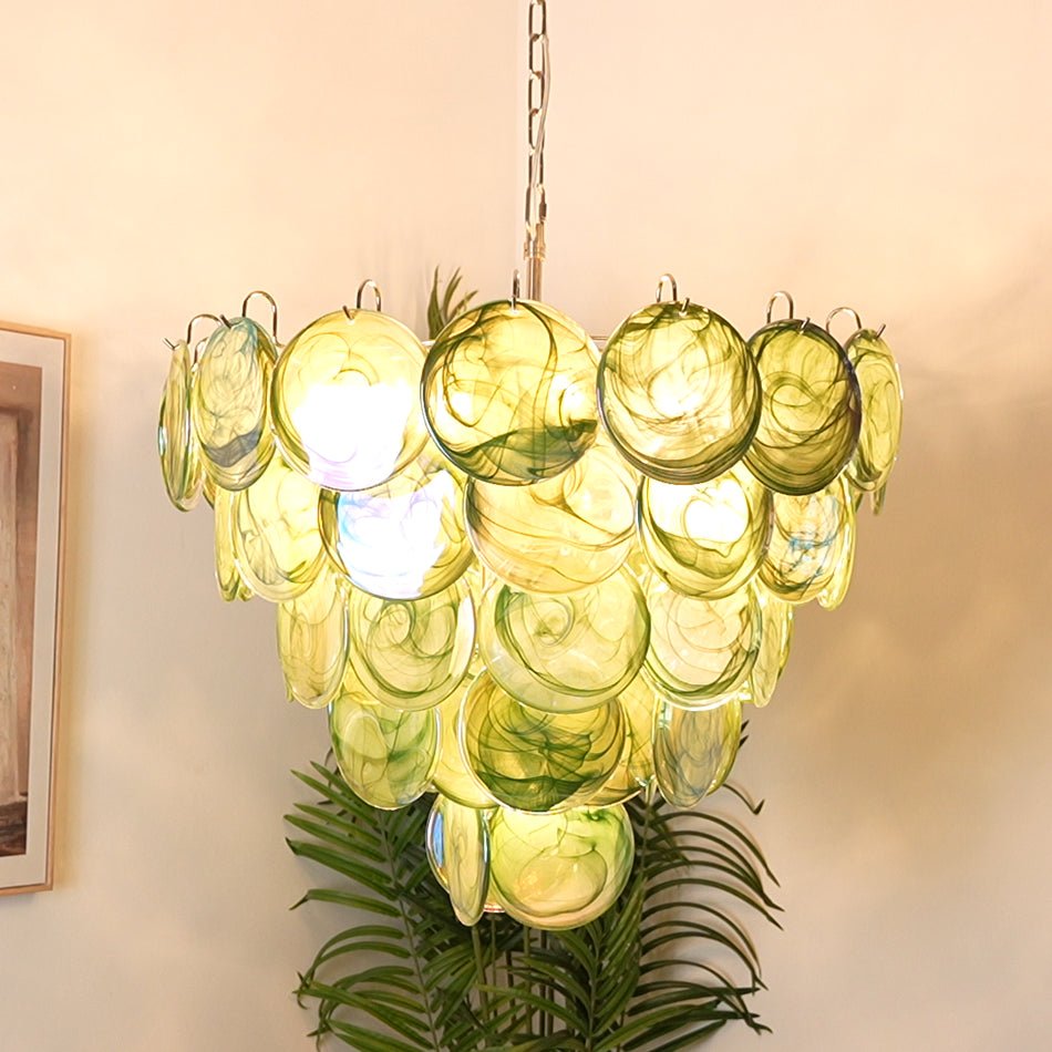 Aurora Chandelier Green Murano Glass Disc - Neutralighting