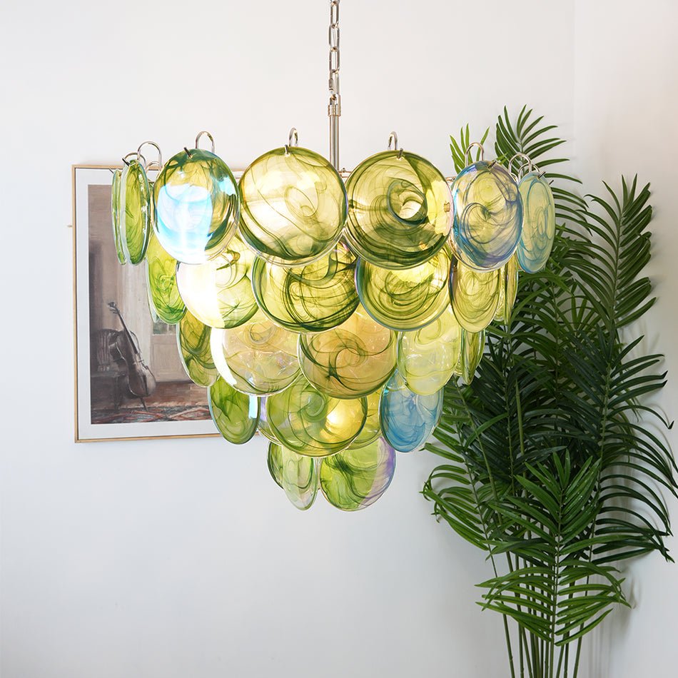 Aurora Chandelier Green Murano Glass Disc - Neutralighting