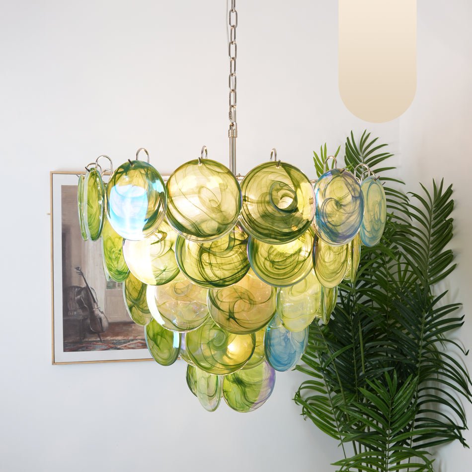 Aurora Chandelier Green Murano Glass Disc - Neutralighting