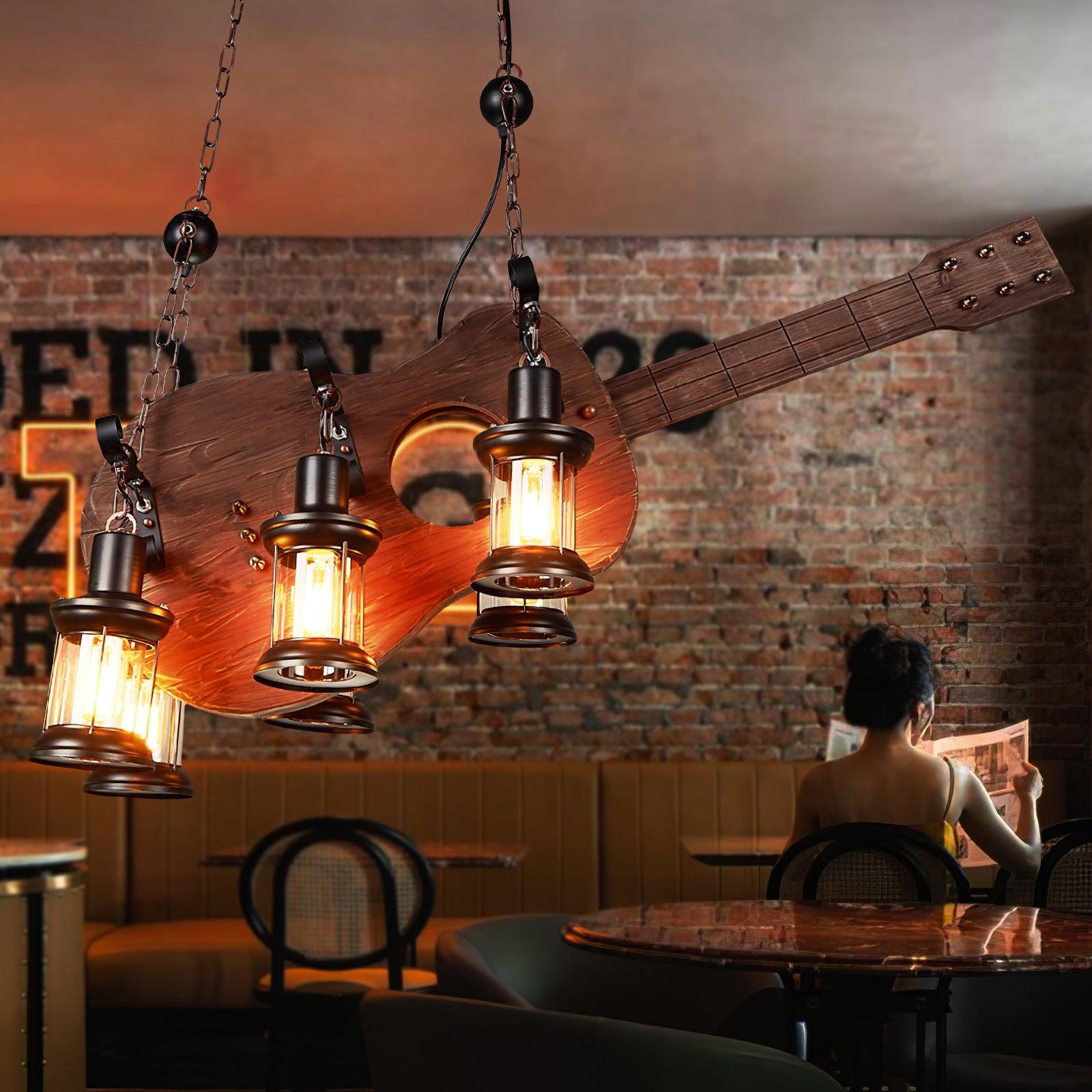 Lustra Pendelleuchte Gitarre Rustikal Holz Vintage-Letslighting