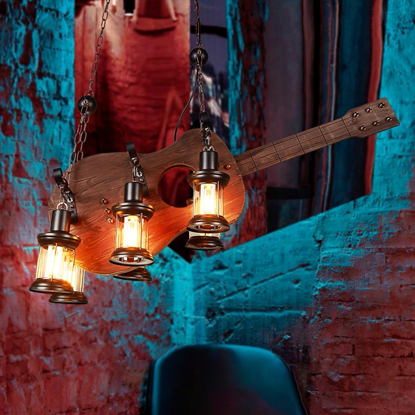 Lustra Pendelleuchte Gitarre Rustikal Holz Vintage-Letslighting