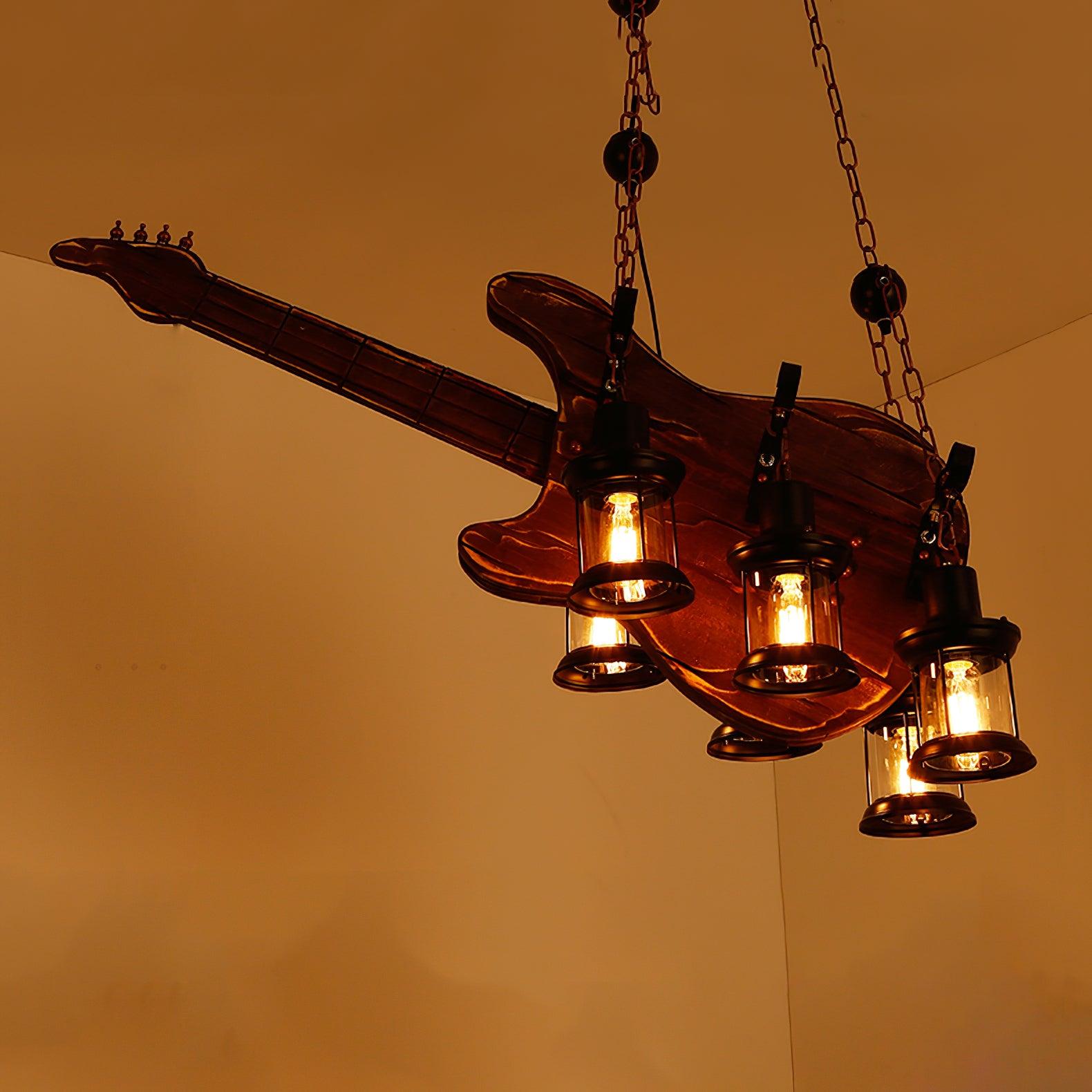 Lustra Pendelleuchte Gitarre Rustikal Holz Vintage-Letslighting